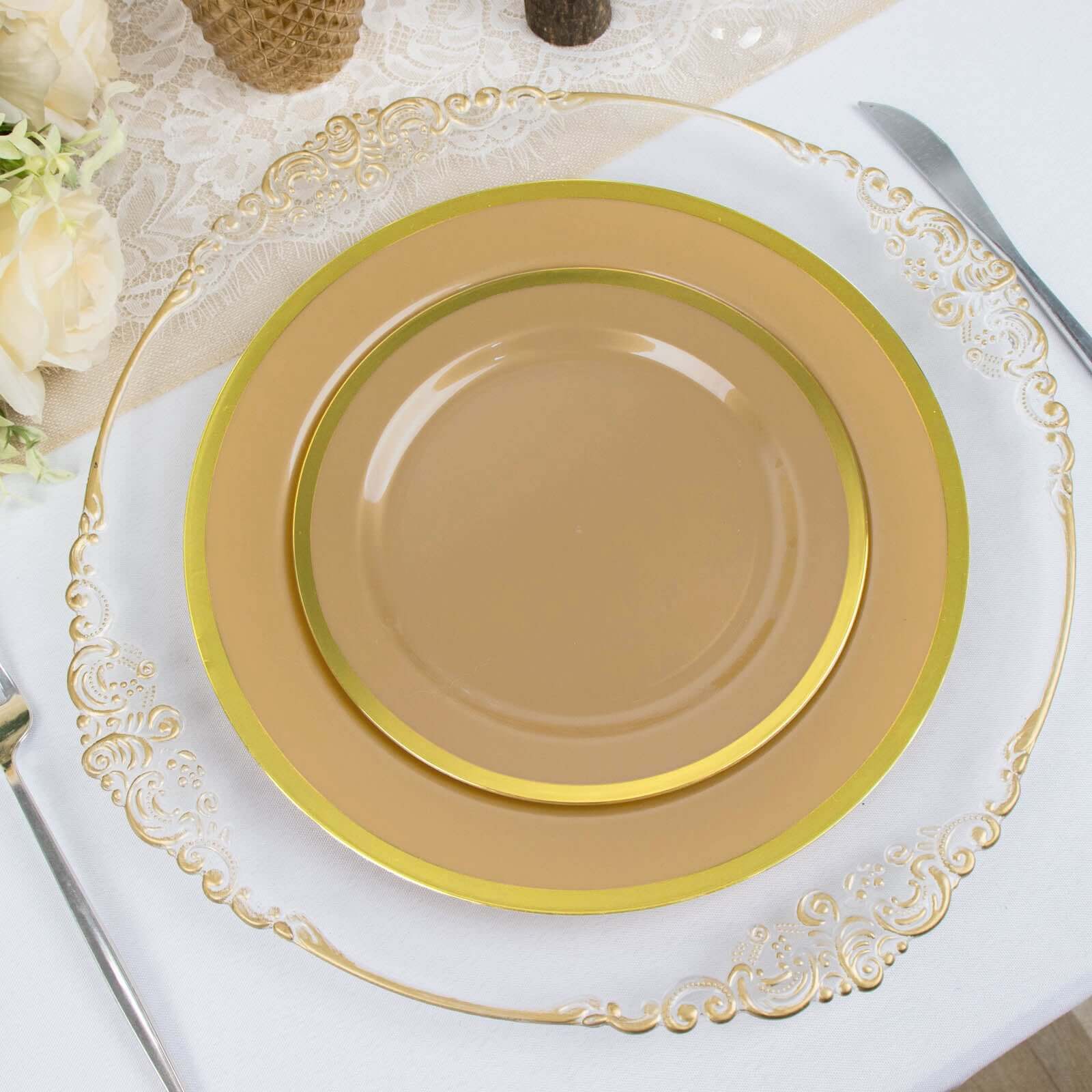 10-Pack Gold Plastic 7.5-Inch Disposable Salad Appetizer Plates for Special Events