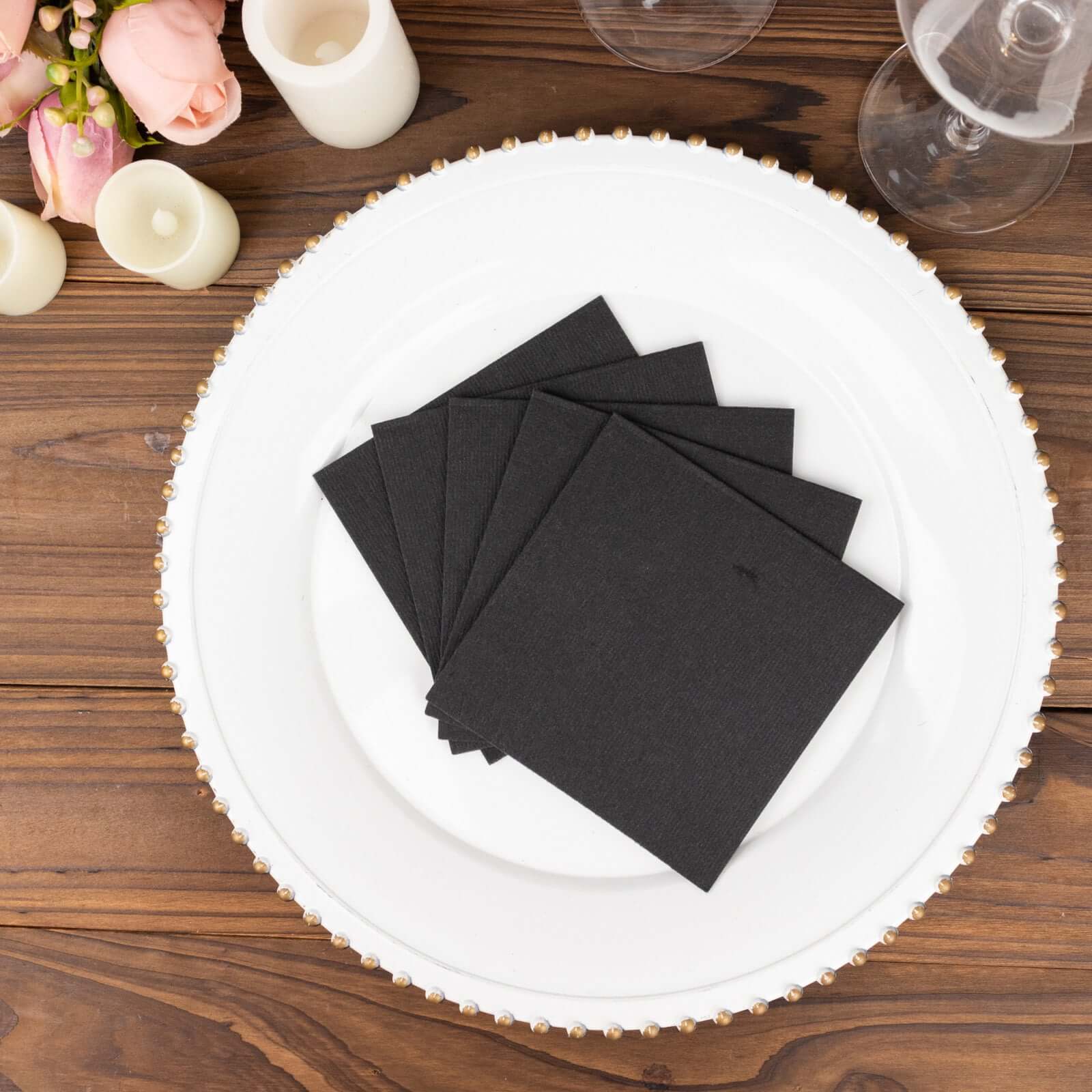 20-Pack Black 5x5 Airlaid Paper Cocktail Napkins - Soft, Absorbent & Linen-Like
