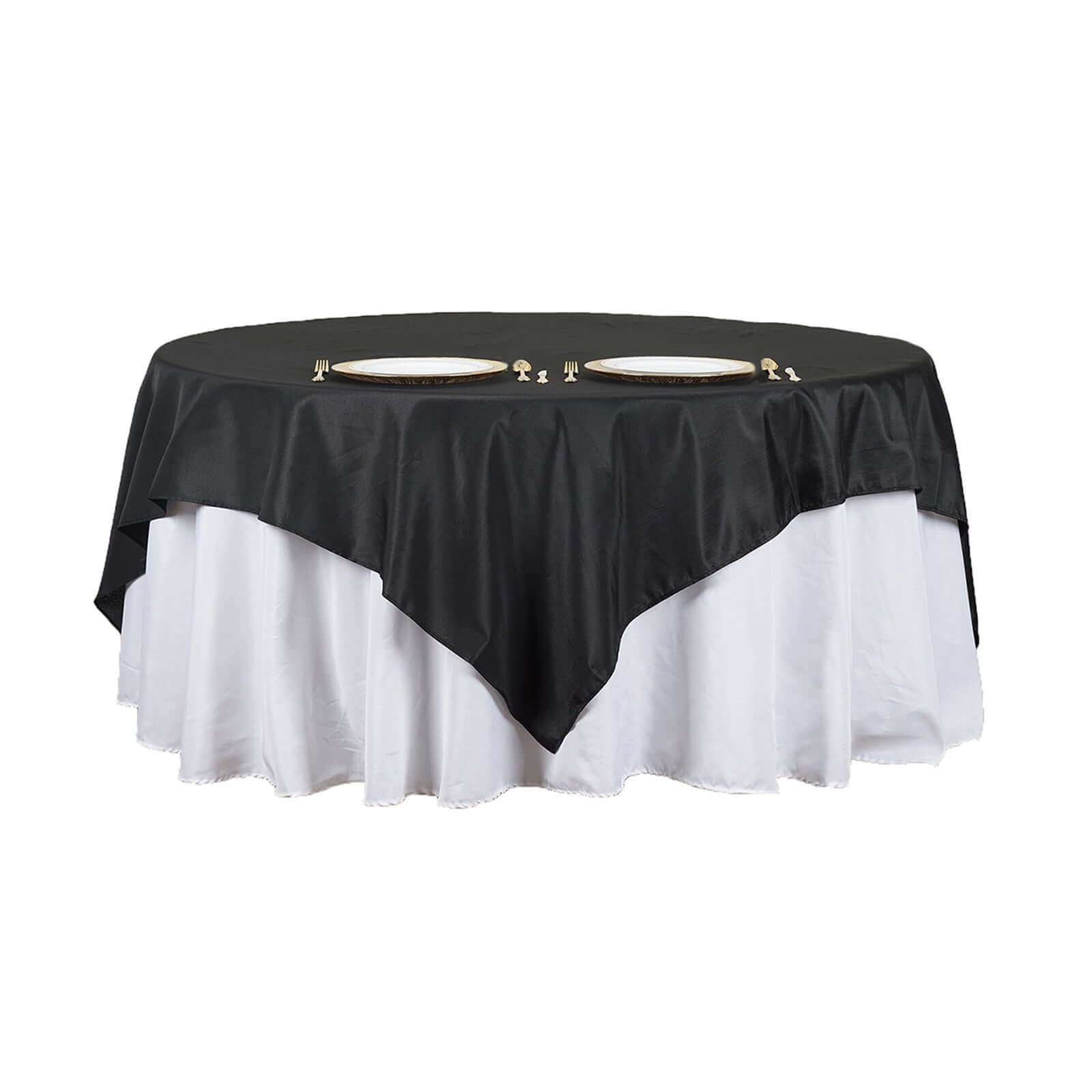 Black 90x90 Square Polyester Table Overlay - Wrinkle-Free & Long-Lasting for Events