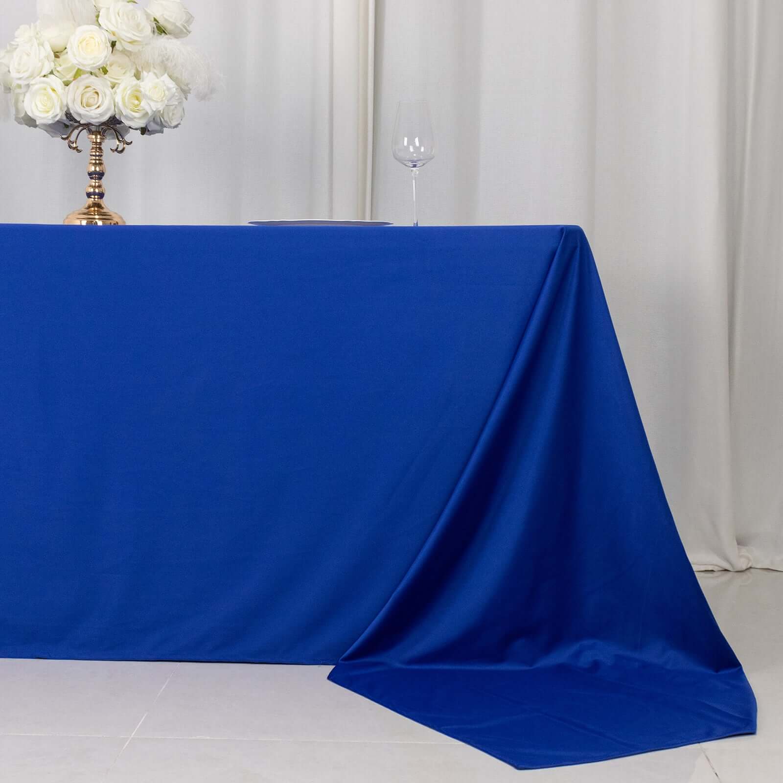 Royal Blue Premium Scuba 90x156 Wrinkle-Free, Stain-Resistant Rectangular Tablecloth - Ideal for Events