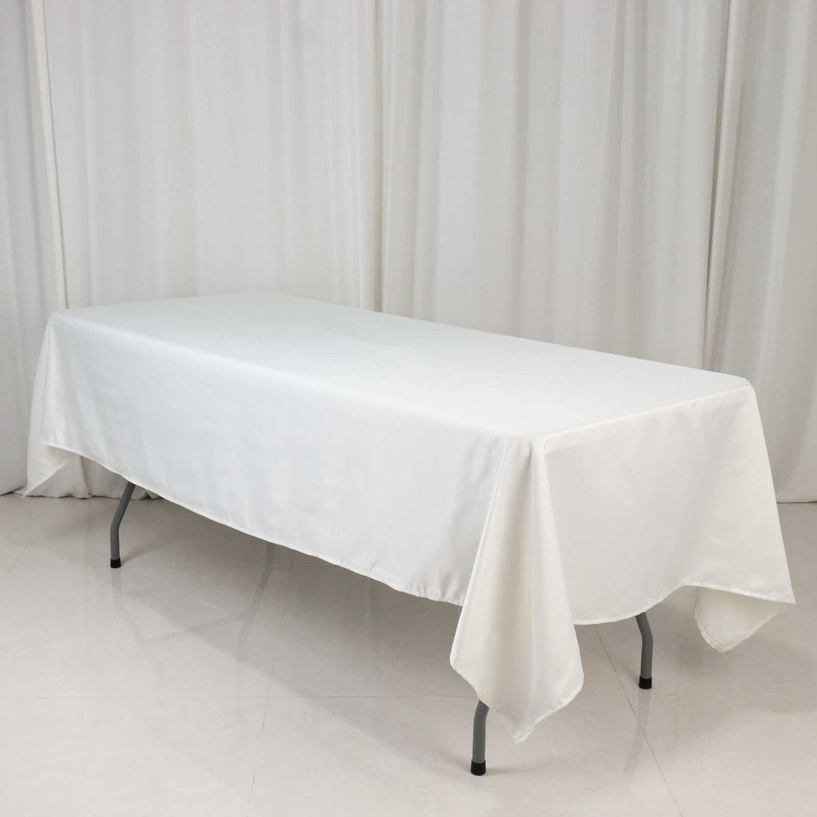 Ivory Lamour Satin Rectangle Tablecloth 60x102 - Durable & Soft, Ideal for Events