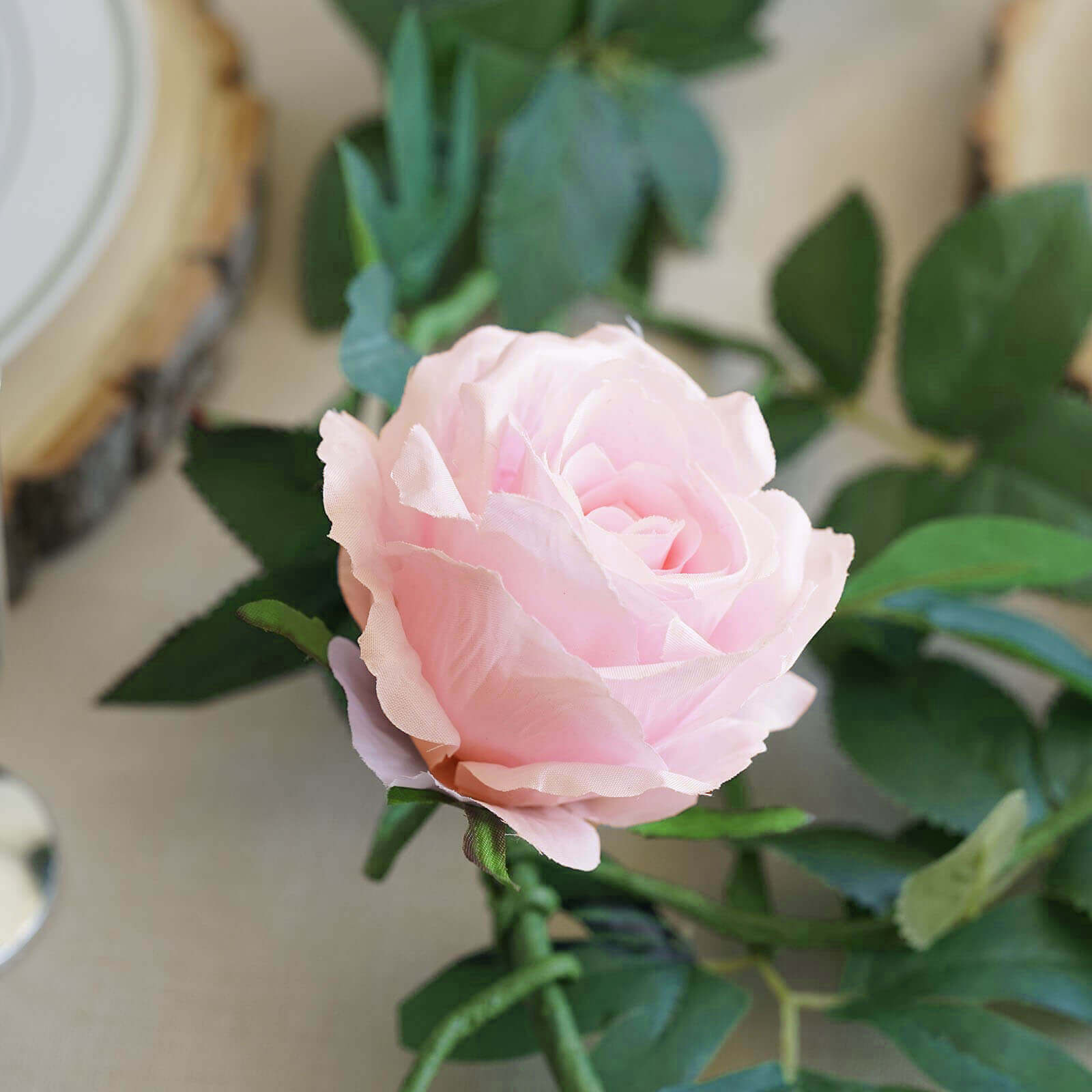 6ft Blush Realistic Silk Rose & Leaf Garland - Ideal for Decor