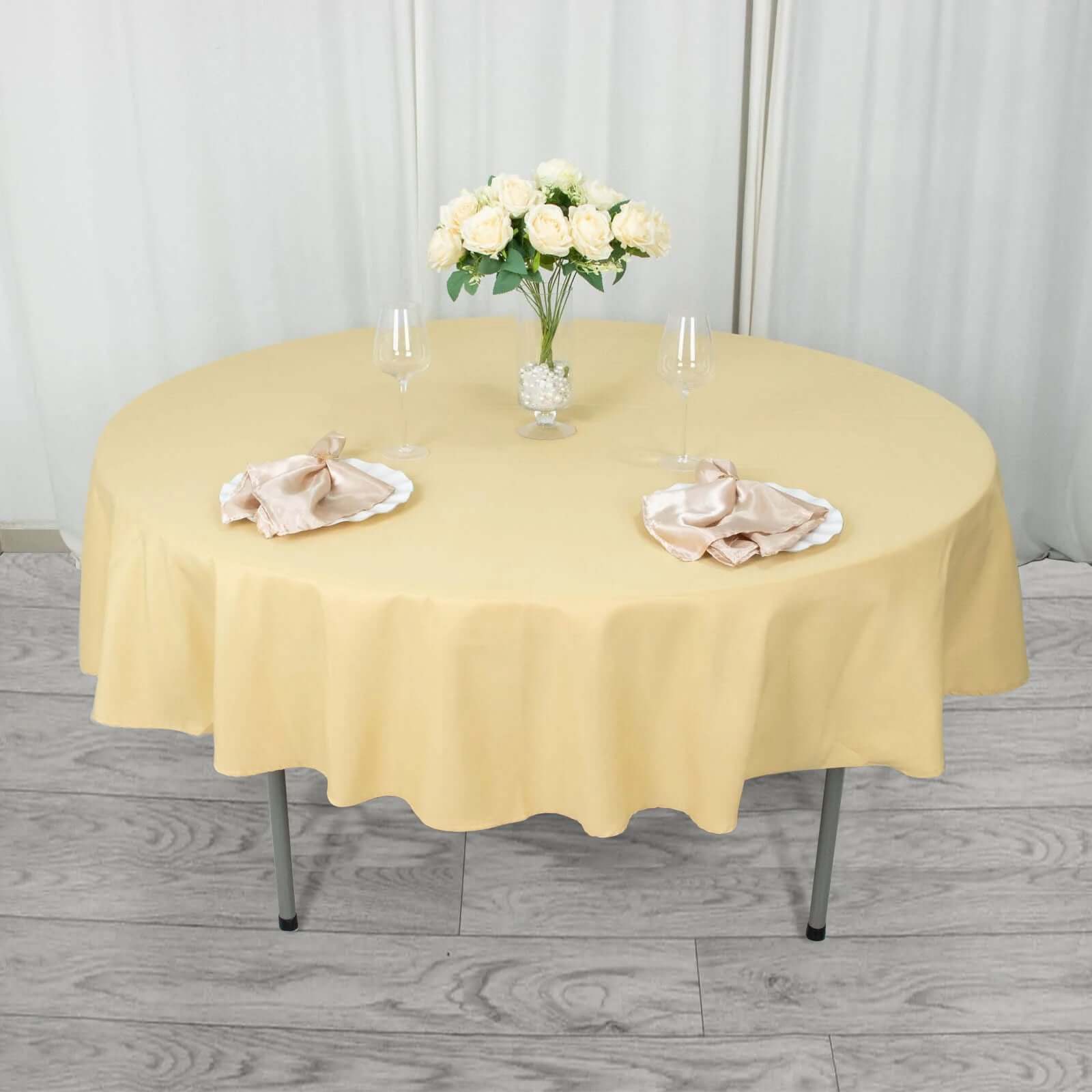 Exclusive 90" Champagne Round Tablecloth - Premium Polyester, Stain & Wrinkle Resistant