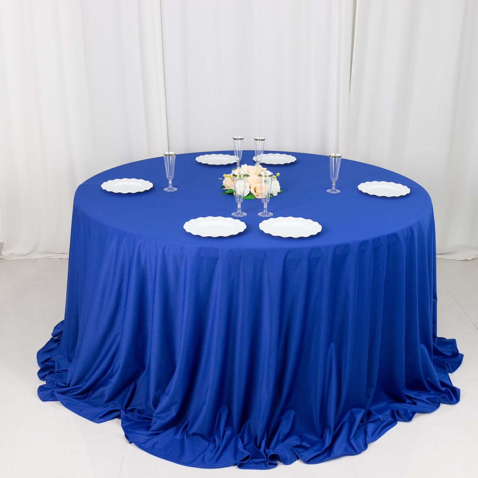 Exclusive Royal Blue 132' Scuba Round Tablecloth - Wrinkle & Stain Free