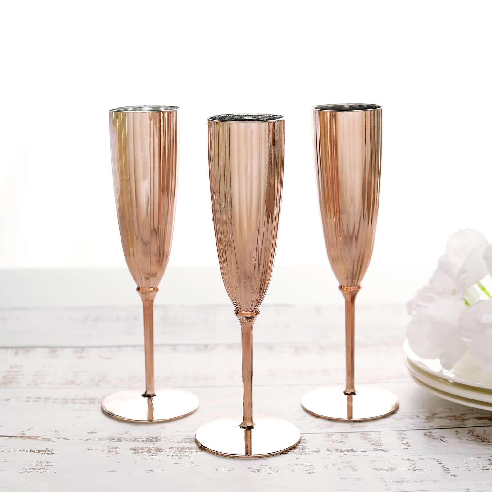 Hot Deal! 6-Pack Disposable Plastic Champagne Flutes in Metallic Rose Gold, 5oz for Toast & Cocktail Parties