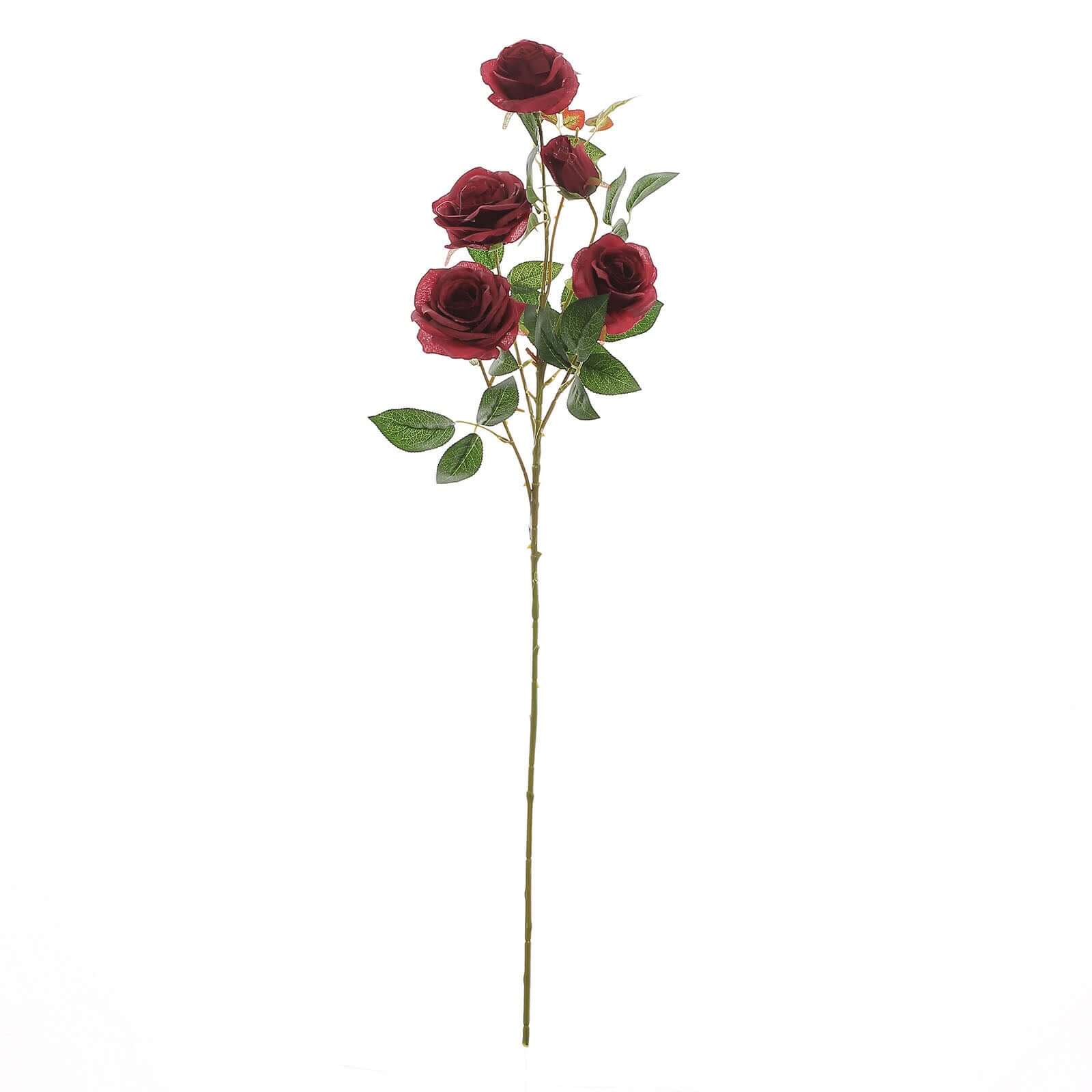 Hot Deal! 2 Bouquets of 33-Inch Tall Burgundy Artificial Silk Rose Flower Bush Stems