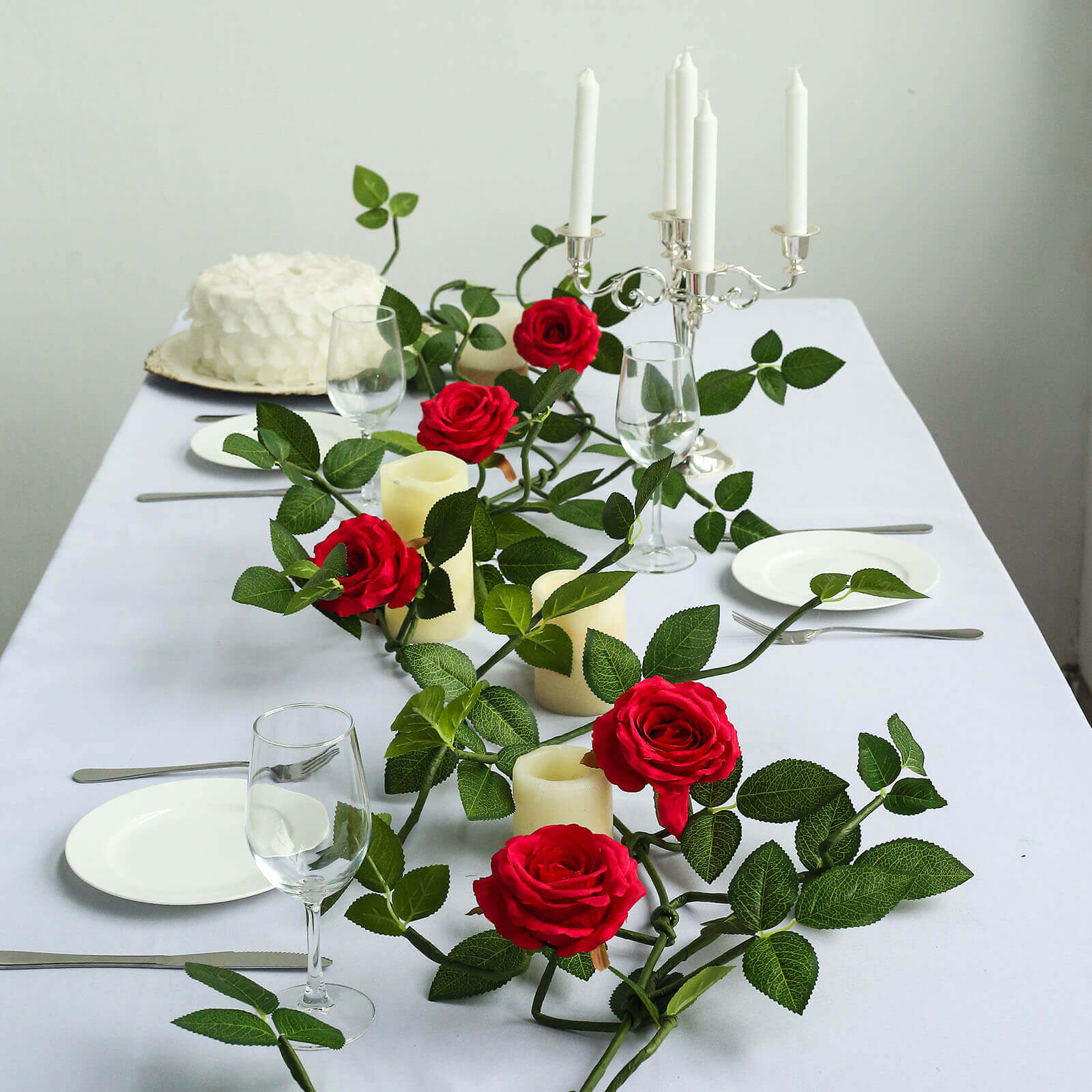 6ft Realistic Red Silk Artificial Rose and Leaf Flower Garland Vine