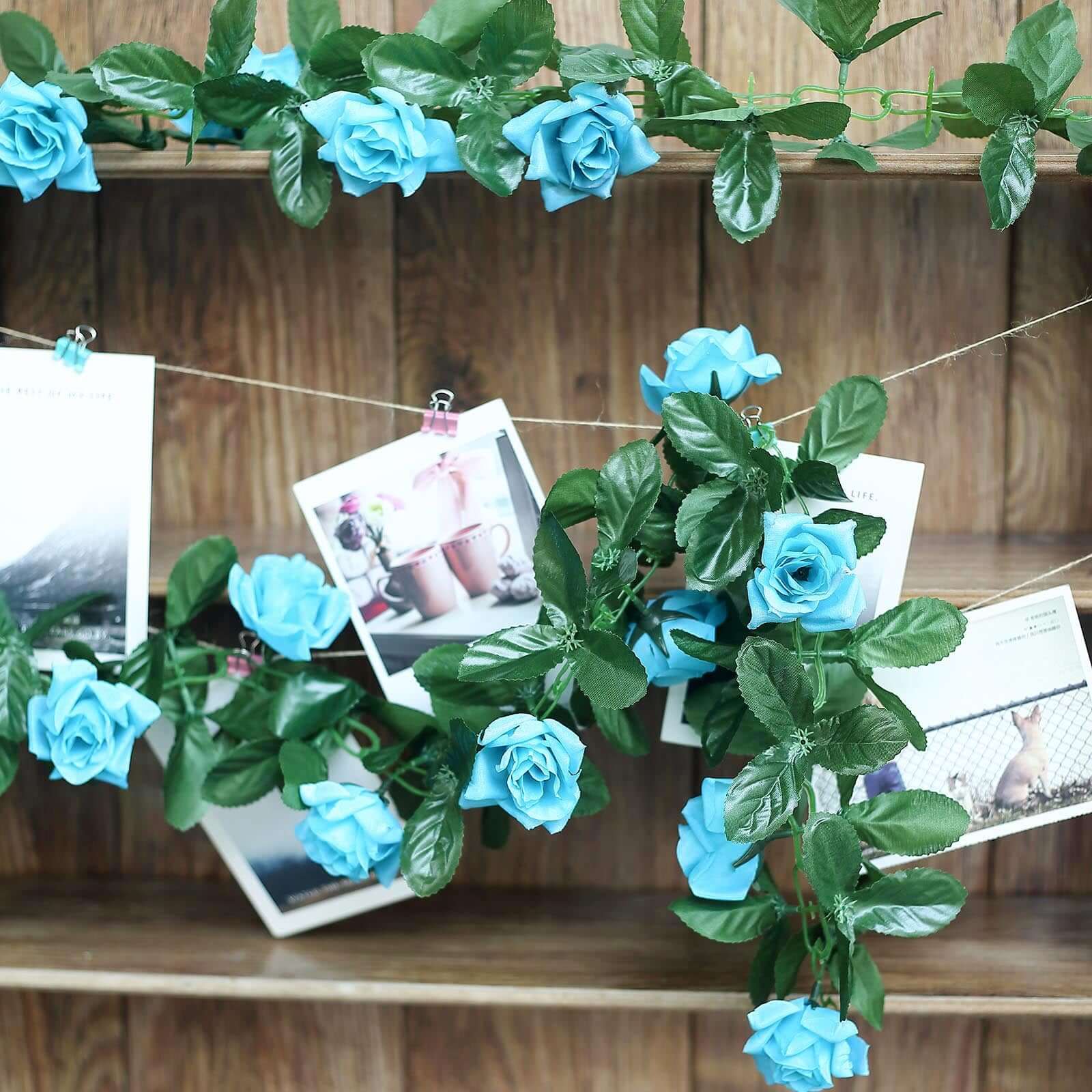 6ft Turquoise Artificial Silk Rose Garland UV Protected Flower Chain