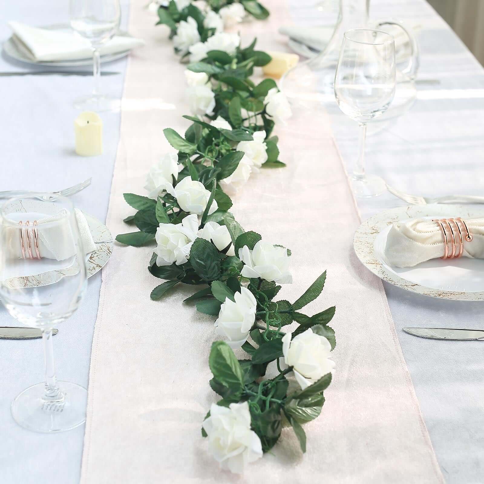 6ft UV-Protected Cream Artificial Silk Rose Garland - Ideal for Decor