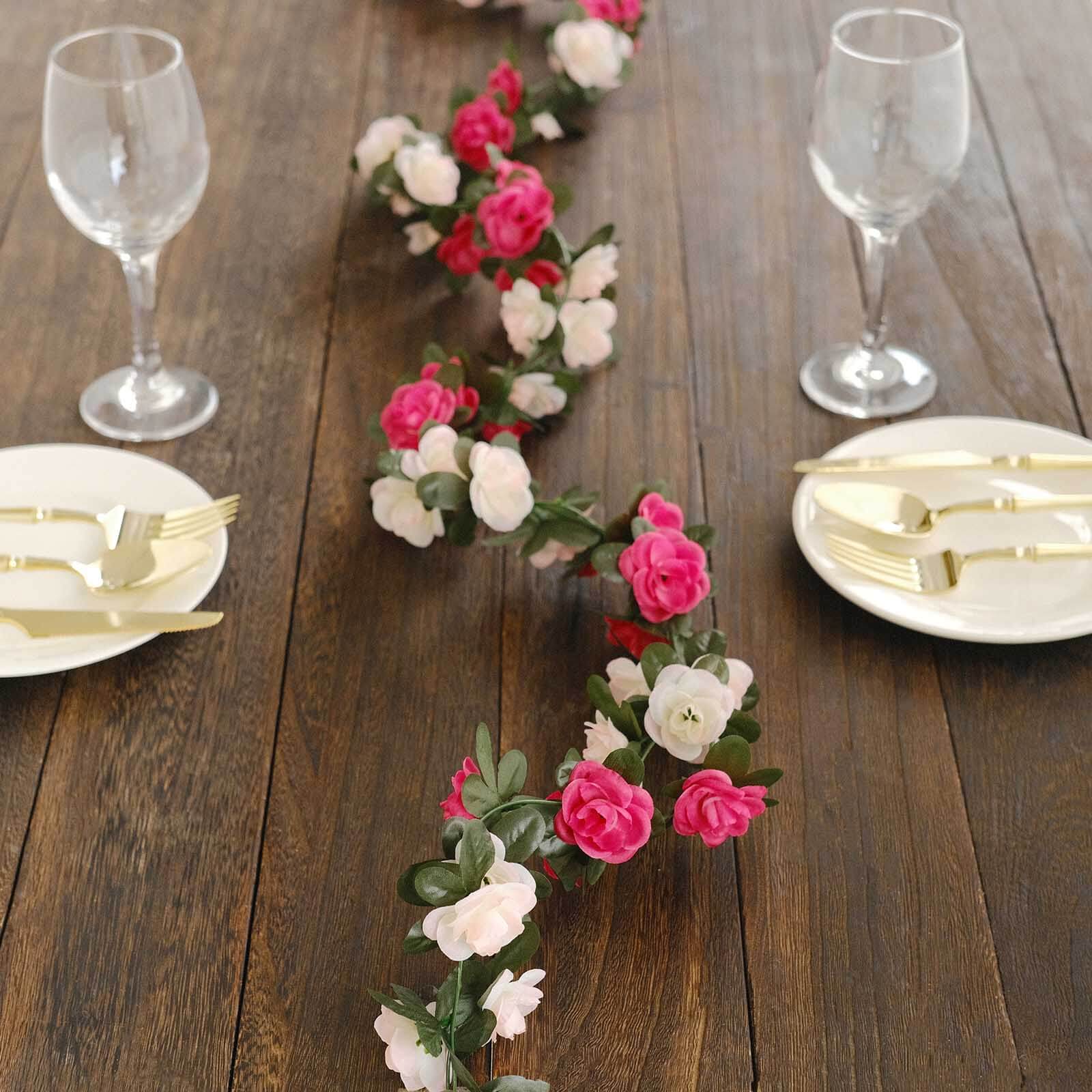 Hot Deal! 2-Pack 8ft Blush Fuchsia Artificial Silk Mini Rose Garland with 45 Flower Heads