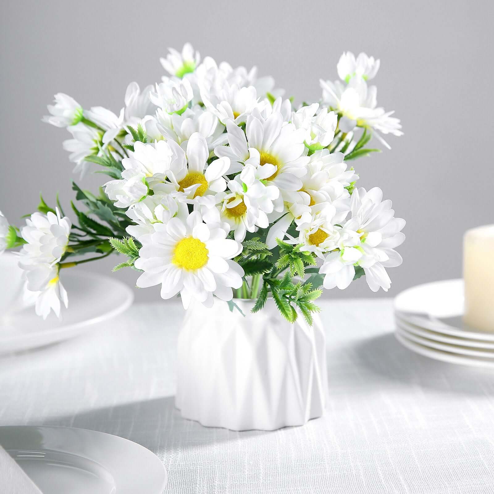 Special Offer! 4 Branches of 11-inch White Artificial Silk Daisy Flower Bouquet