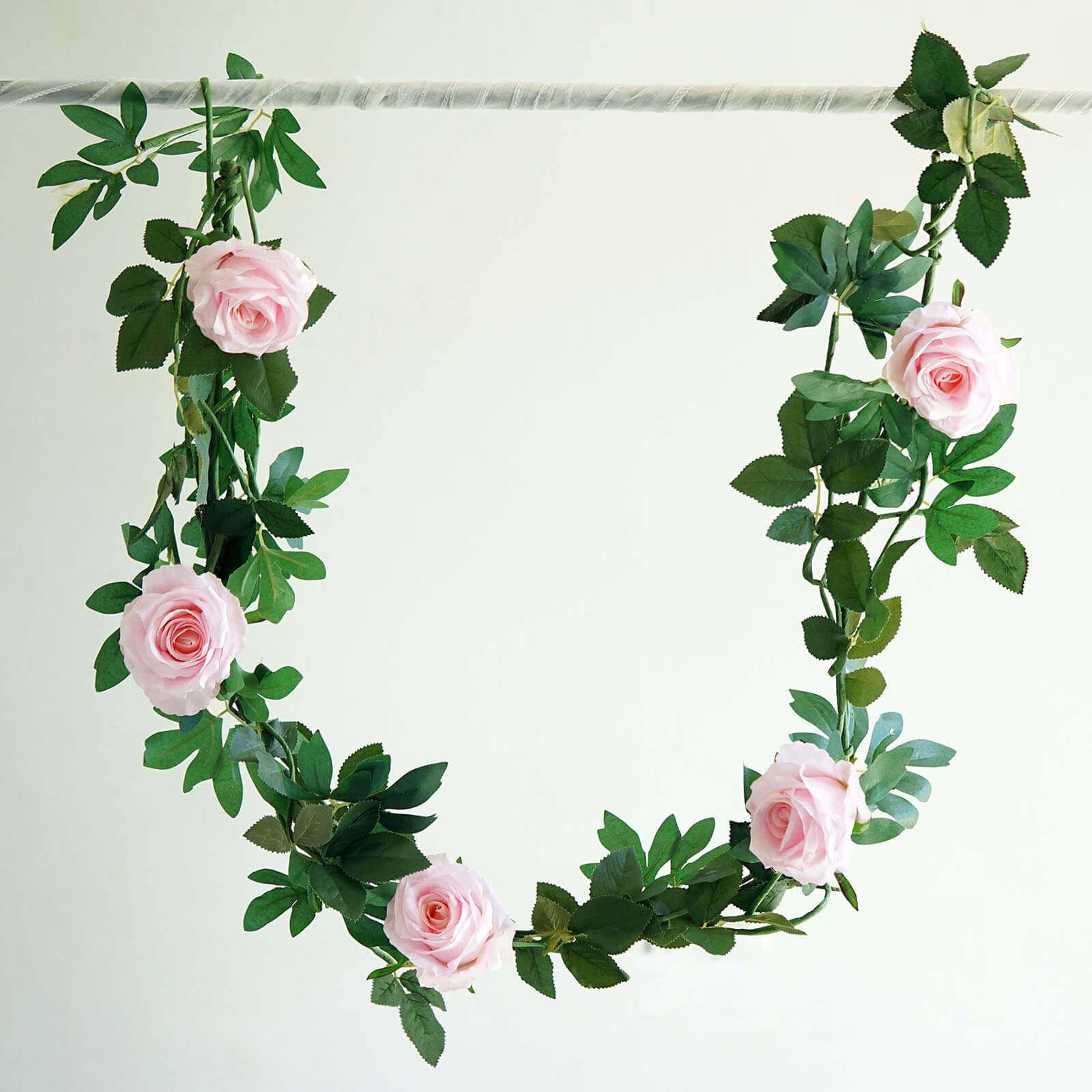 6ft Blush Realistic Silk Rose & Leaf Garland - Ideal for Decor
