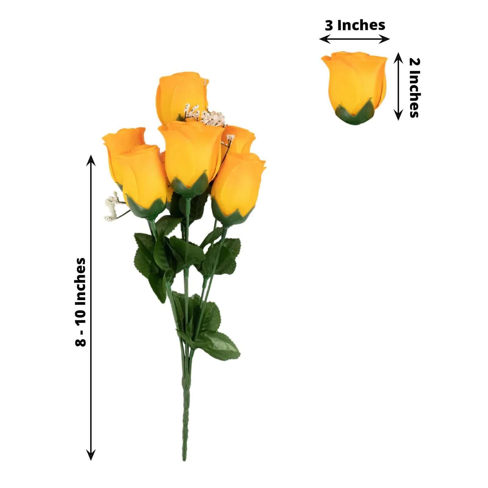 12 Bushes of Premium Orange Artificial Silk Rose Bud Bouquets