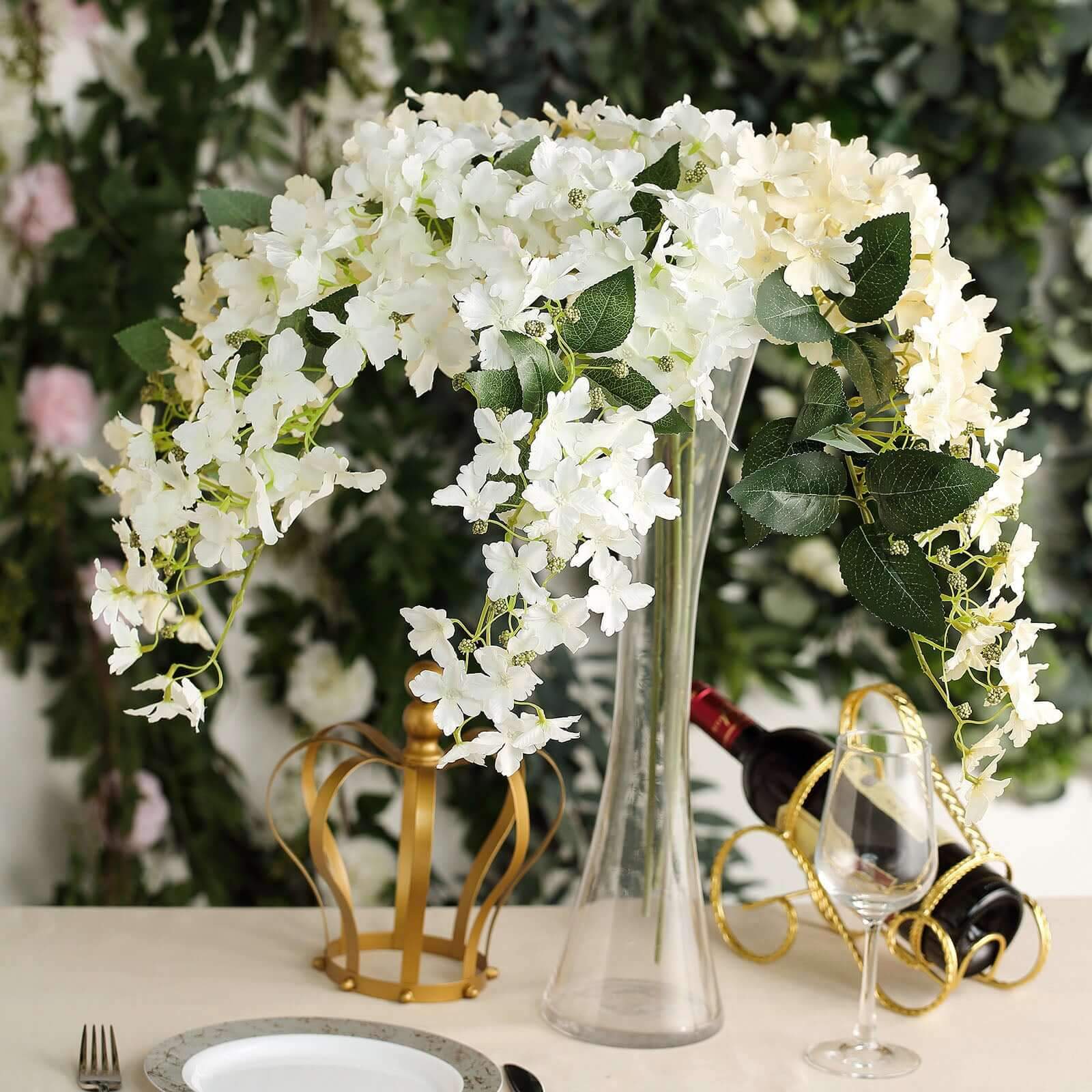 Get 4 Artificial Silk Peegee Hydrangea Flower Branches, 41 Inches Tall, White Dual - Tone