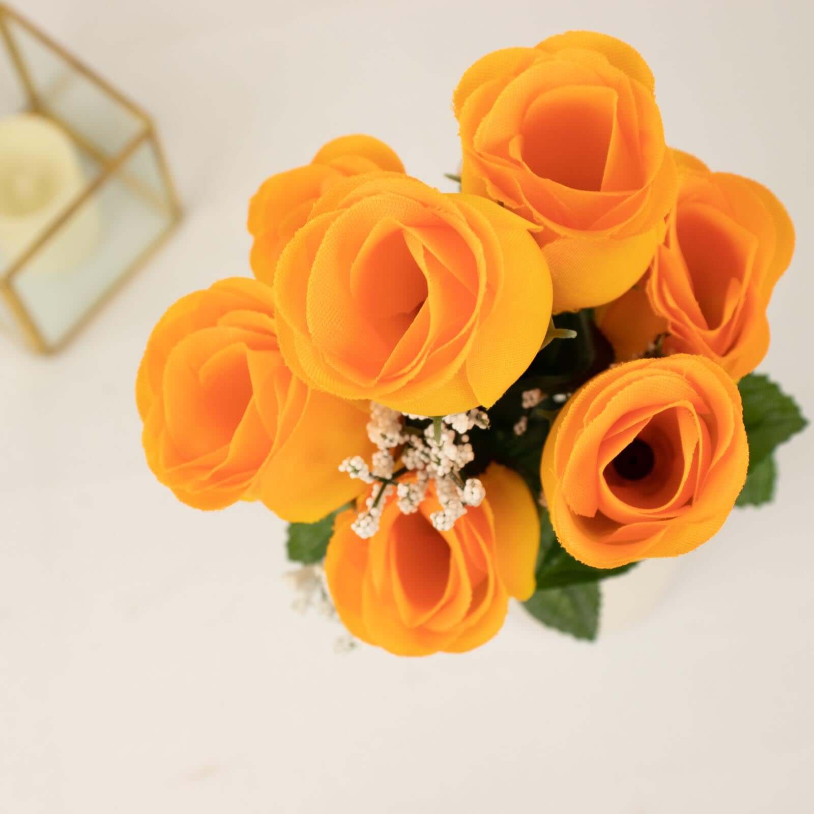 12 Bushes of Premium Orange Artificial Silk Rose Bud Bouquets