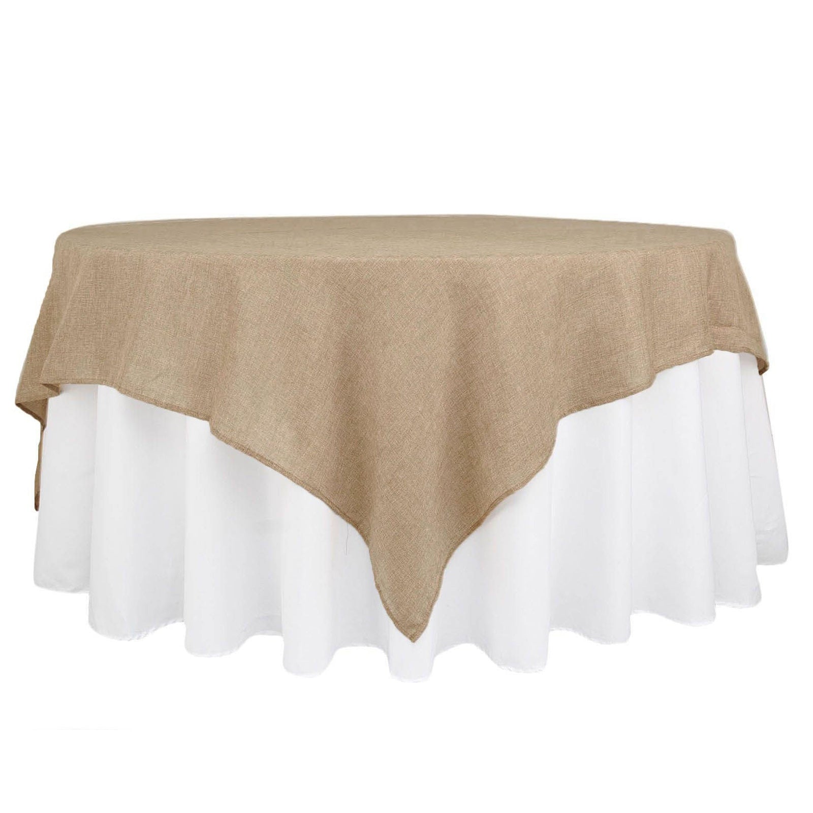 Hot Sale! Natural Faux Burlap 90x90 Square Table Overlay for Stylish Boho - Chic Celebrations