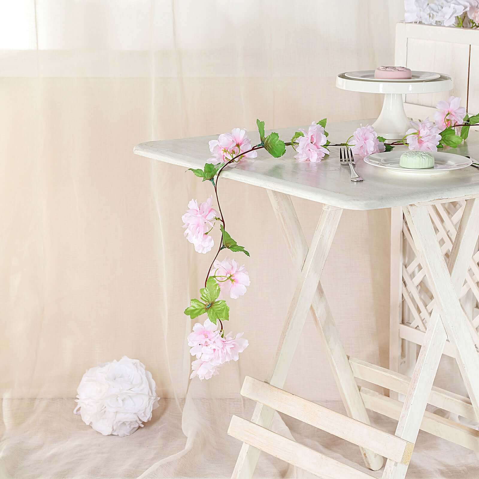 2-Pack 7-Foot Blush Artificial Cherry Blossom Flower Garland for Weddings and Decor