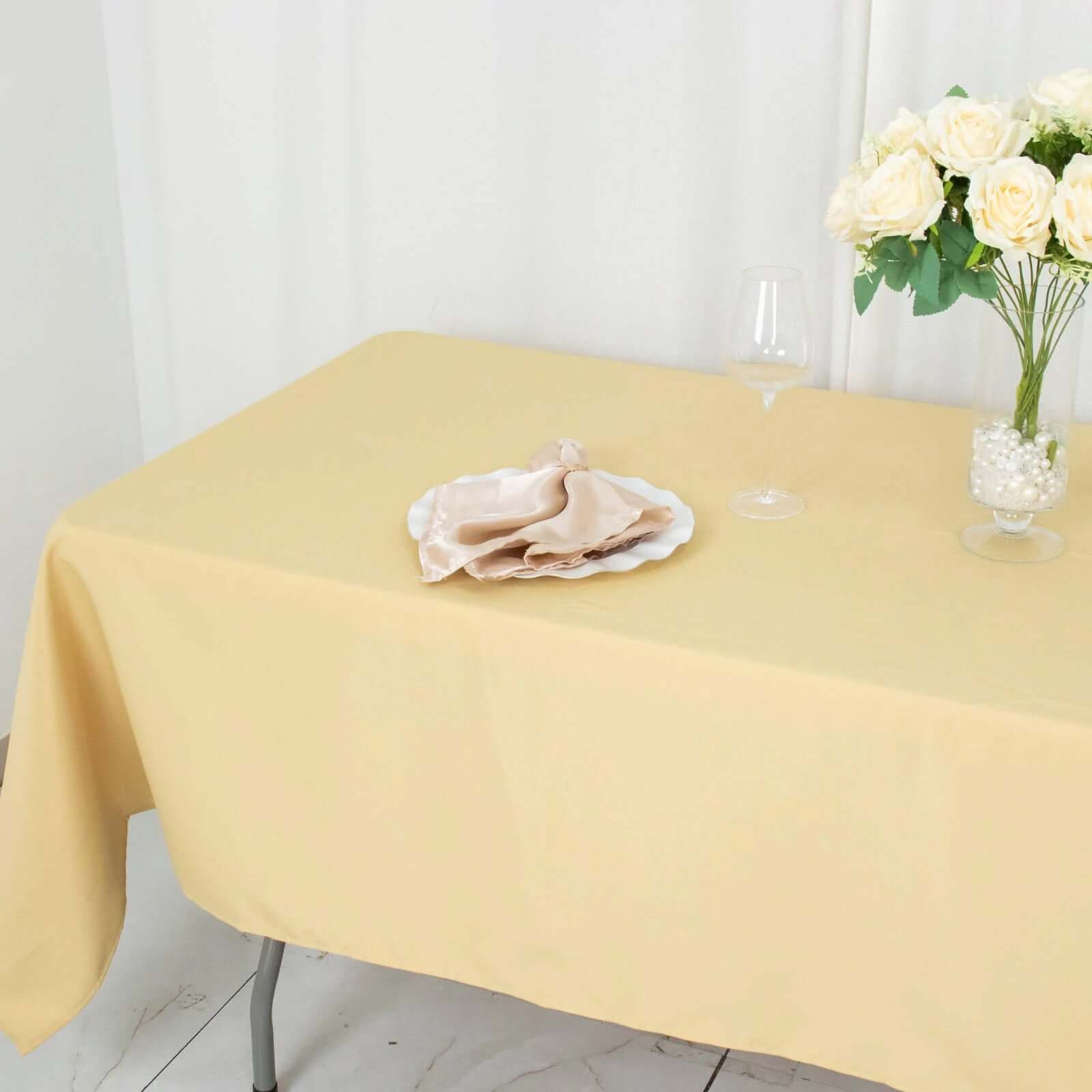 Durable 220GSM Wrinkle-Resistant Premium Polyester 60x102 Rectangle Champagne Tablecloth