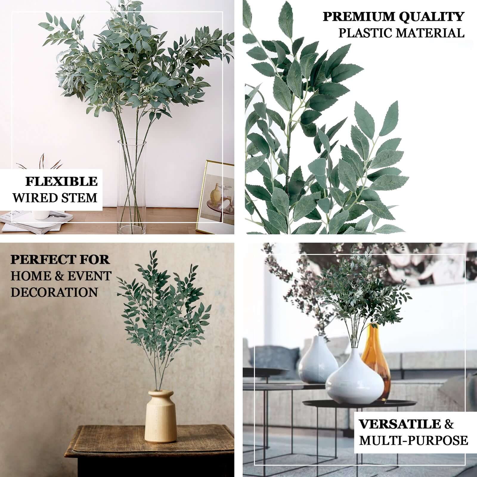 Two 42-Inch Tall Light Green Artificial Silk Beech Leaf Branches for Vase Filling