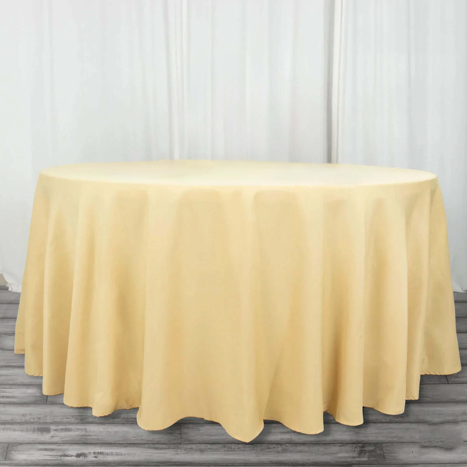 Hot! Seamless 220GSM Wrinkle-Resistant Champagne 120 Round Premium Polyester Tablecloth