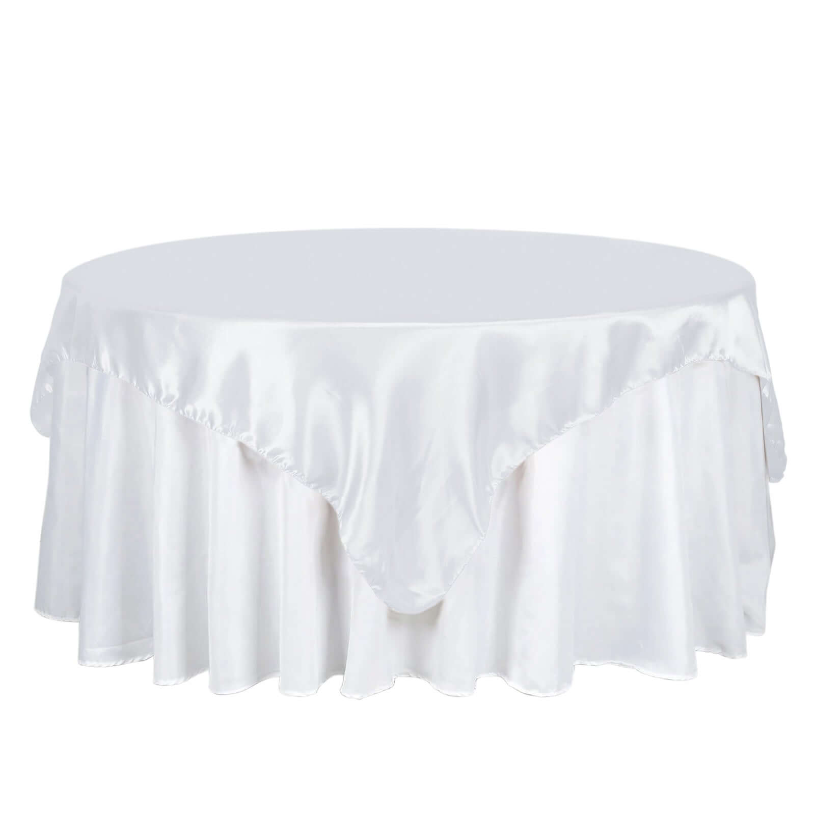 Luxury White Satin 72x72 Square Table Overlay for Special Events