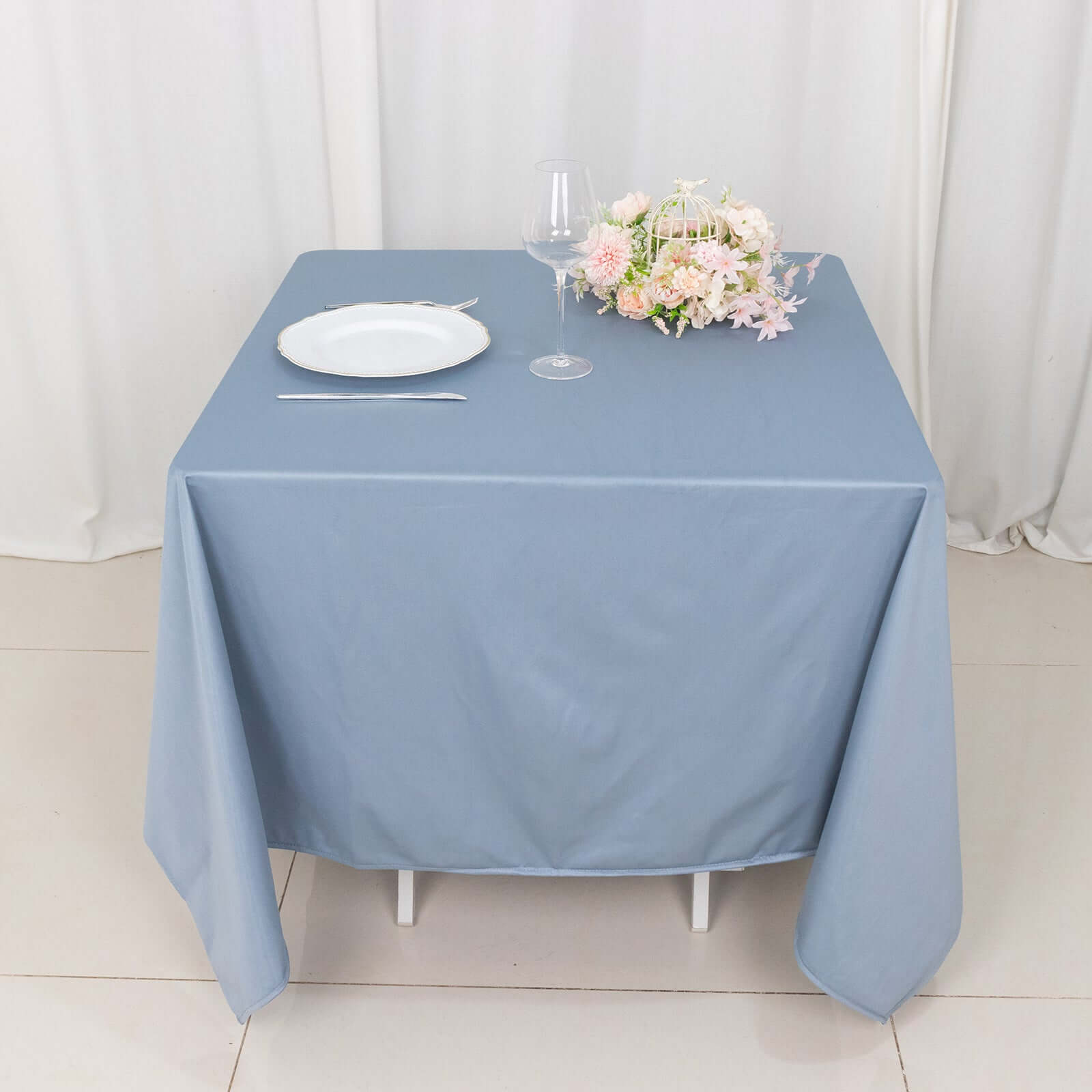 Premium Offer! Wrinkle-Free & Stain-Resistant Dusty Blue Scuba Polyester 70x70 Square Tablecloth