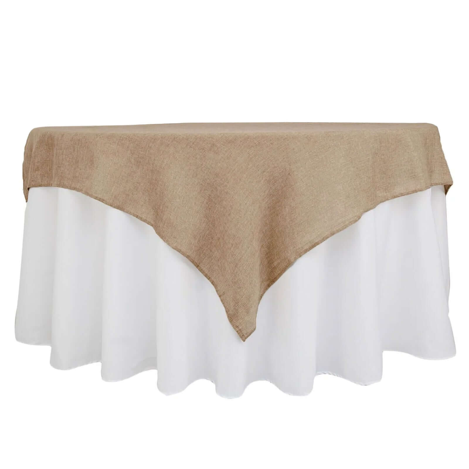 Hot Sale! 54x54 Natural Faux Burlap Square Table Overlay for Rustic Events