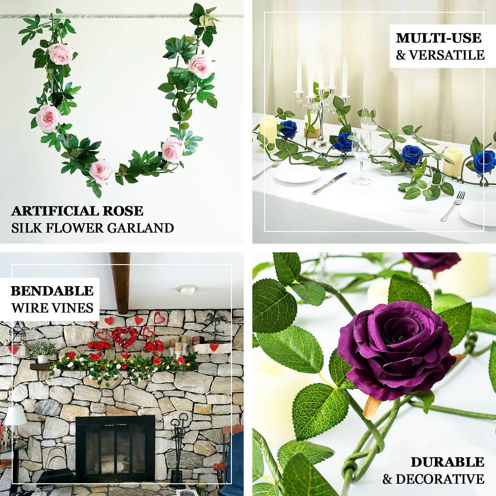 6ft Blush Realistic Silk Rose & Leaf Garland - Ideal for Decor