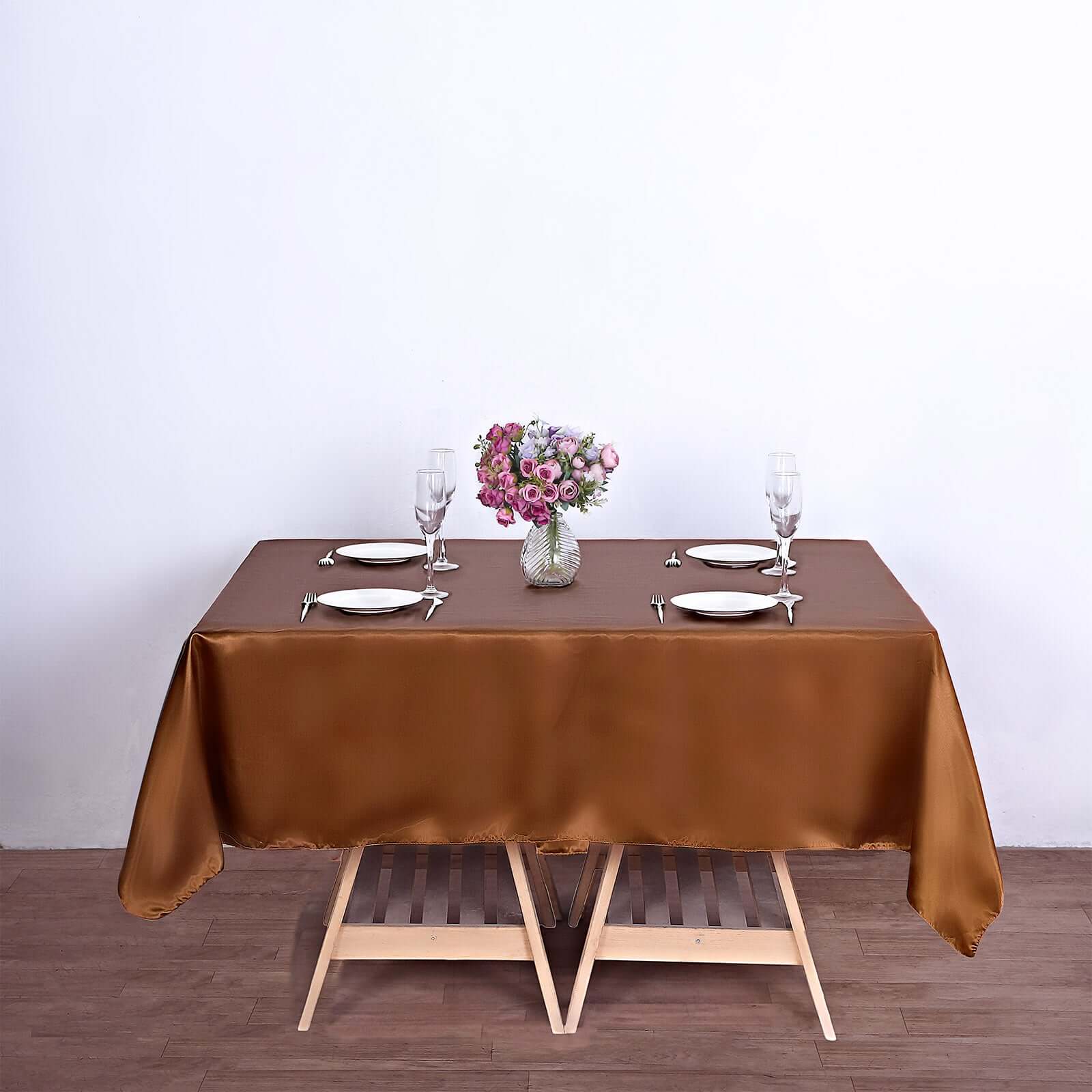 Cinnamon Brown Satin 72x72 Square Table Overlay with Smooth Finish