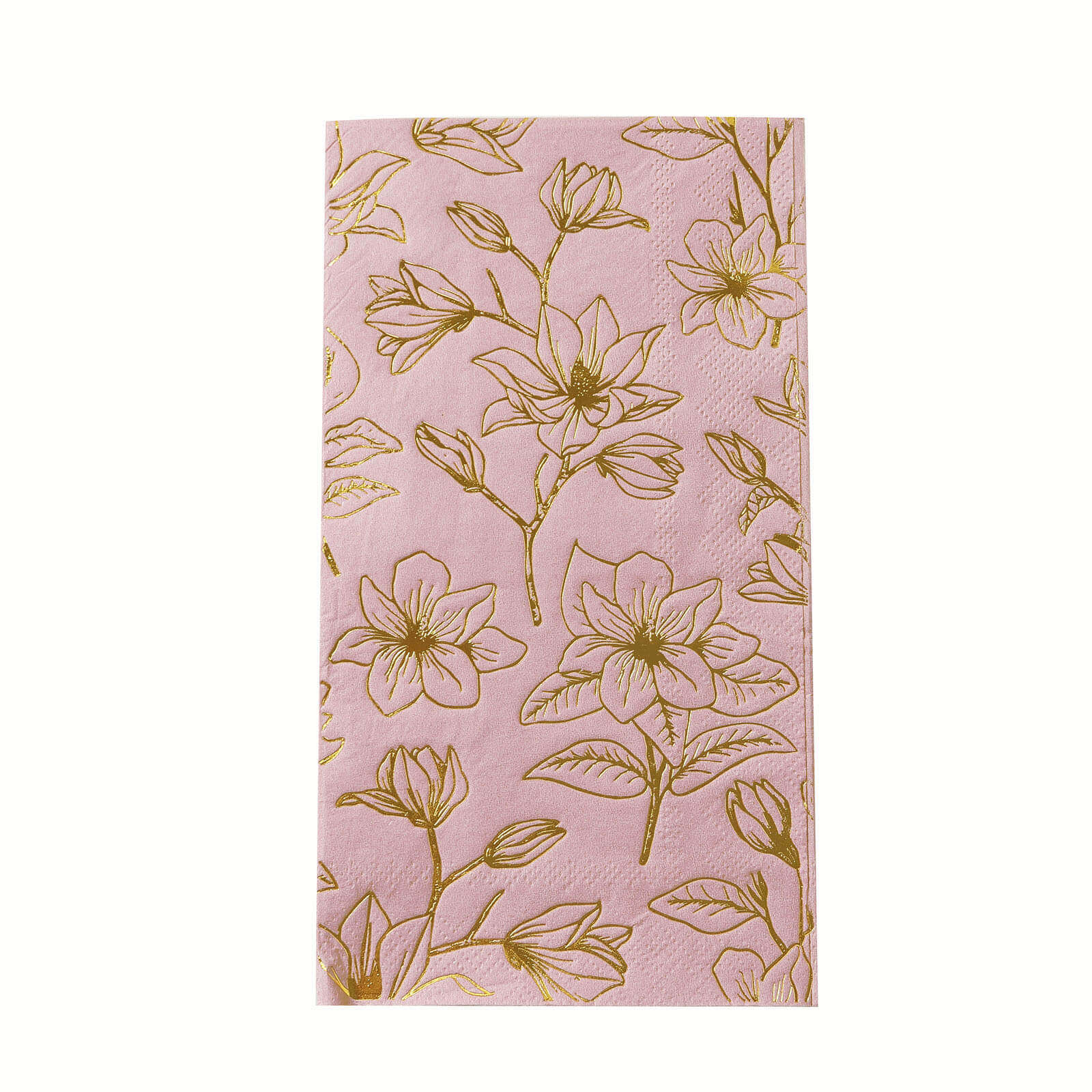 50-Pack Disposable 2-Ply Soft Paper Dinner Napkins in Dusty Rose with Gold Magnolia Prints for Parties