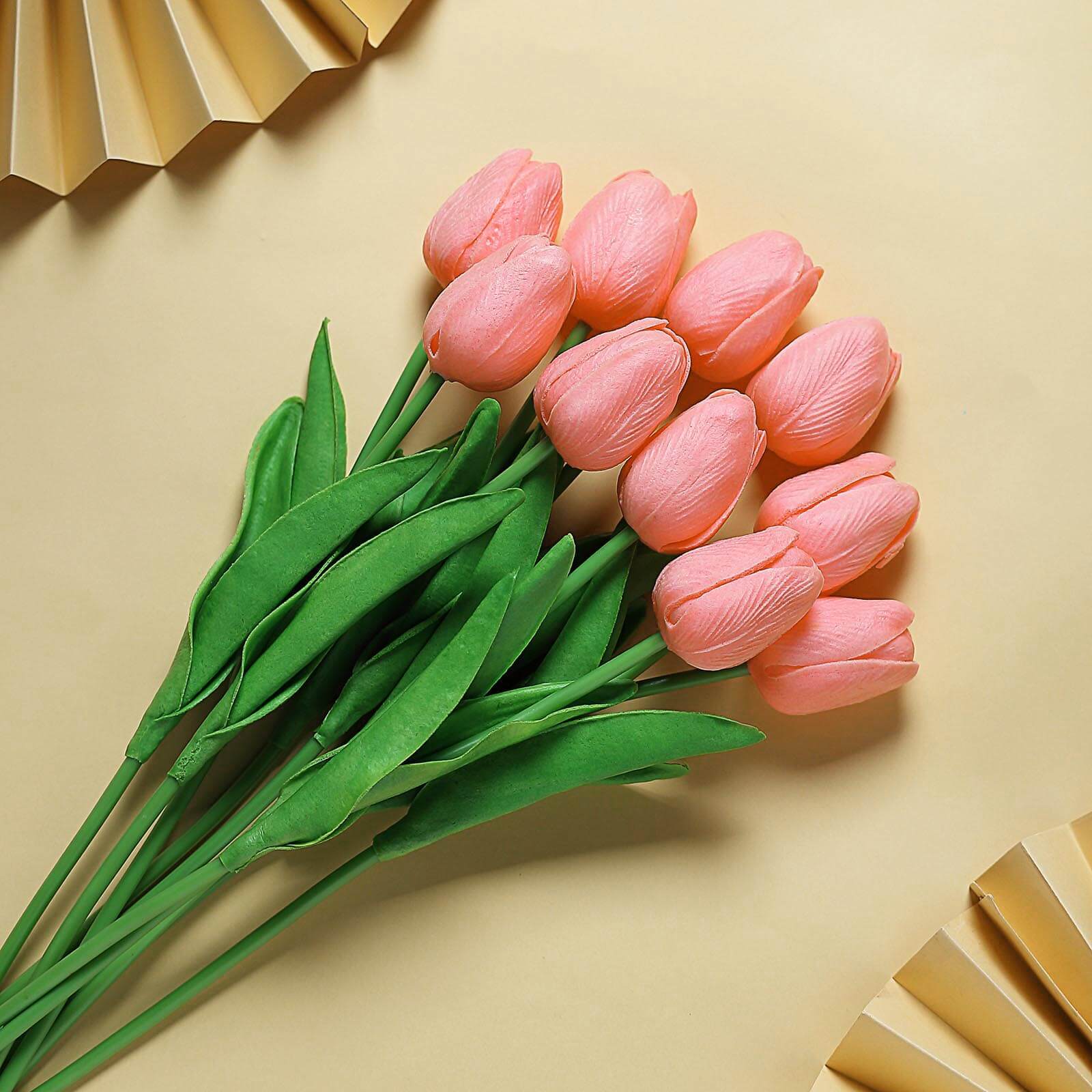 Hot Sale! 10 Stems Coral Artificial Foam Tulip Flower Bouquets, 13 Inches Tall
