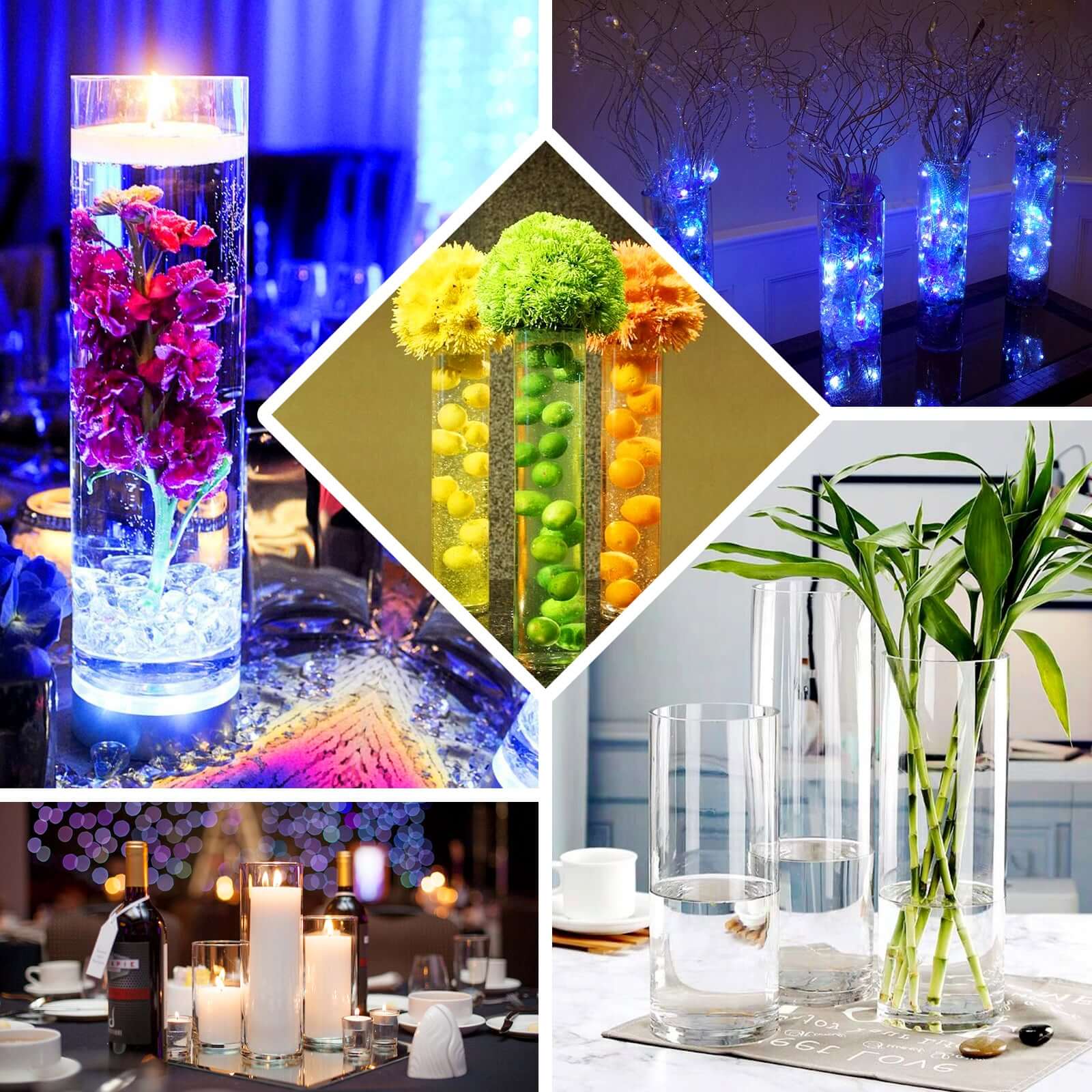 6-Pack Heavy Duty Clear Glass Cylinder Flower Vases - Ideal for Weddings