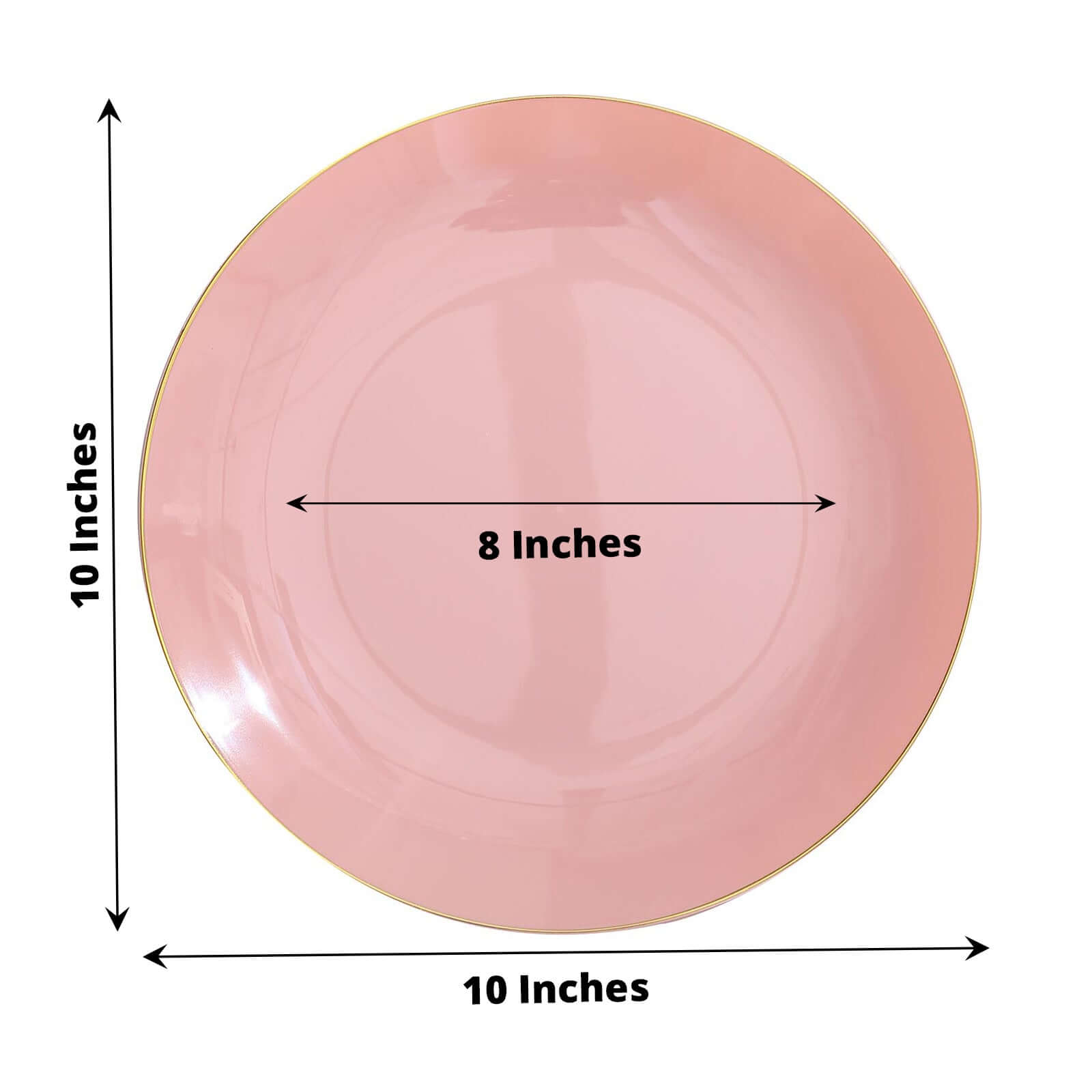 10-Piece Set of Glossy Disposable Dusty Rose Plastic Dinner Plates with Gold Rim