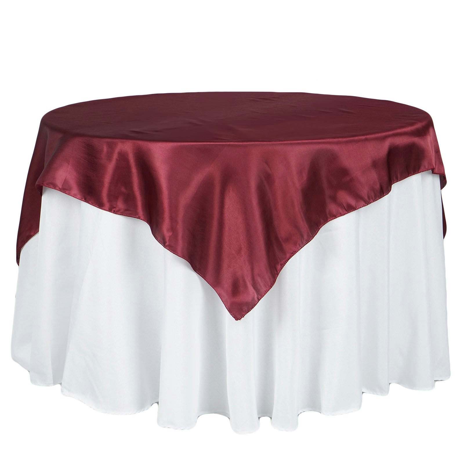 Hot! Burgundy 72x72 Satin Square Table Overlay with Smooth Finish