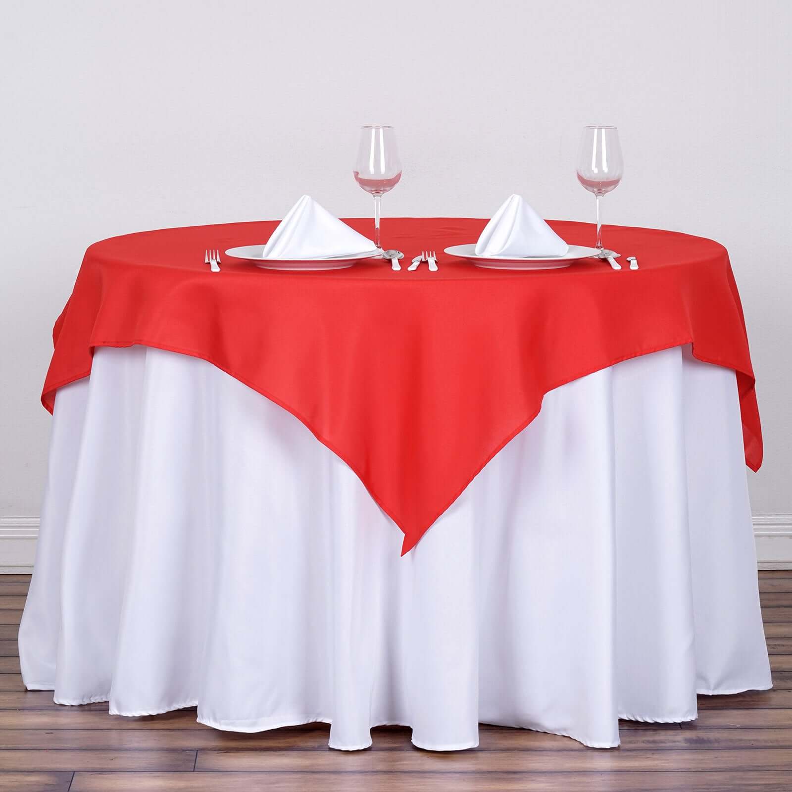 Premium Red 54x54 Polyester Square Tablecloth - Wrinkle-Free & Durable