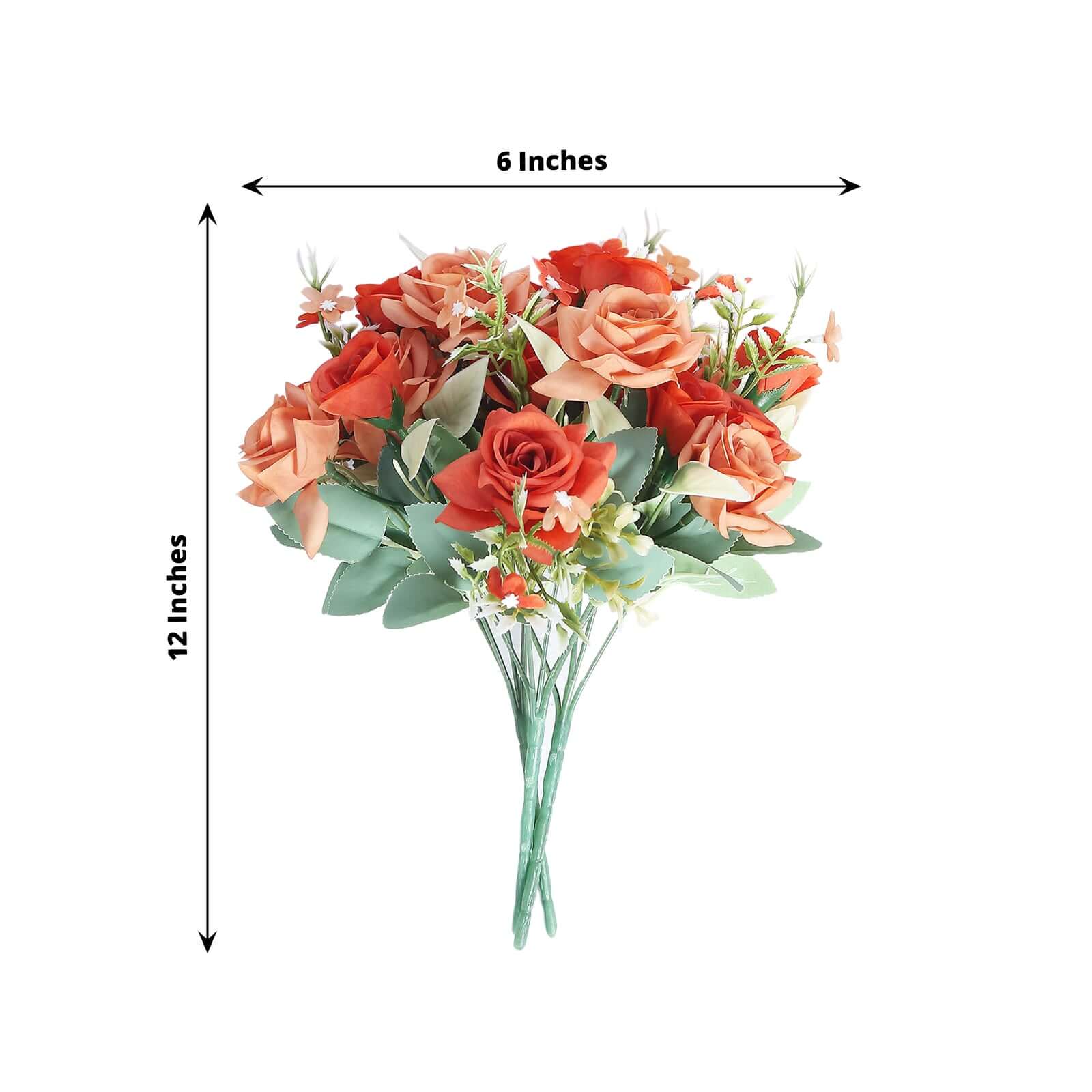 12-Inch Terracotta (Rust) Artificial Silk Rose Flower Bouquet with 4 Bushes for Decor