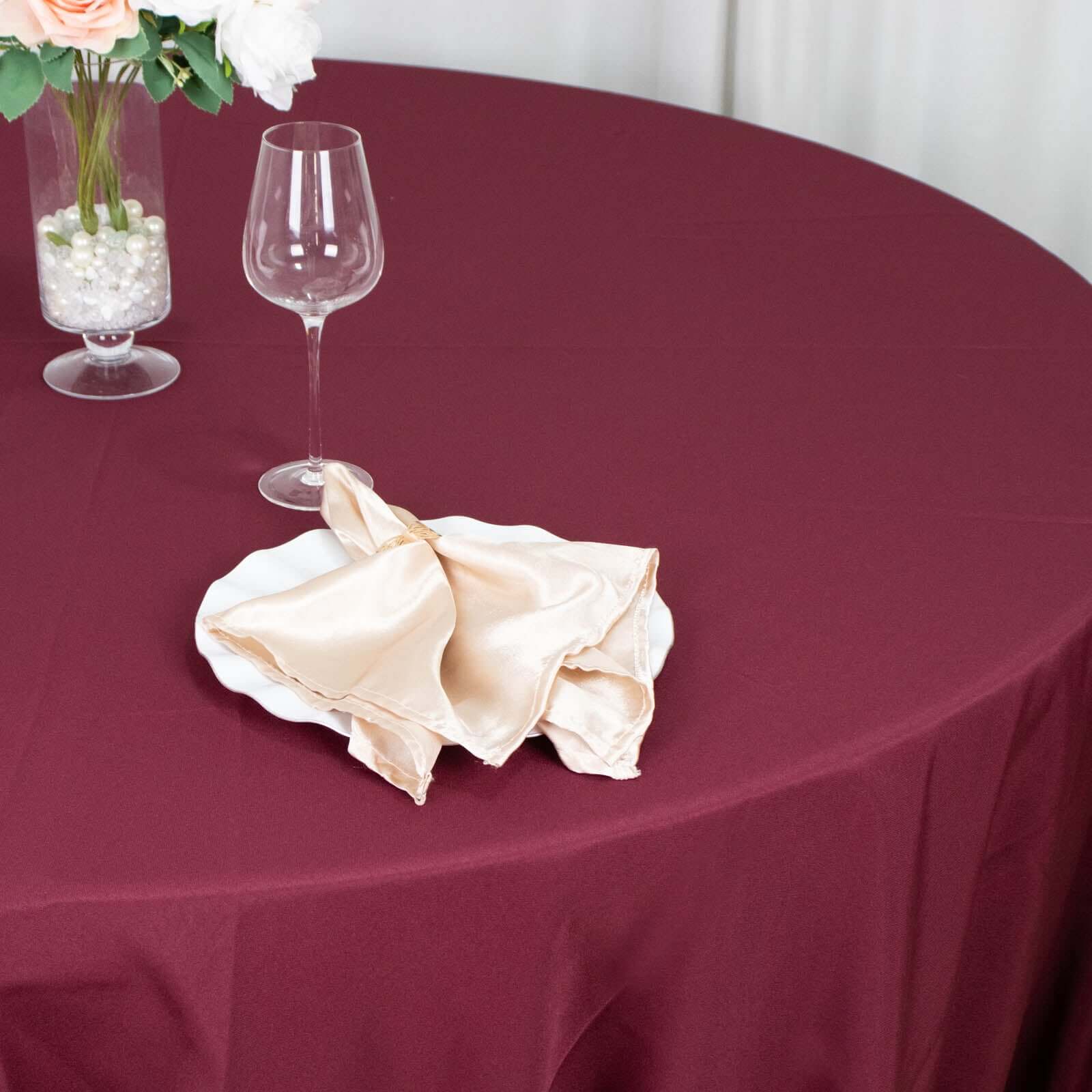 Hot Sale! 132-Inch Seamless Burgundy Premium Polyester Round Tablecloth, 220GSM Wrinkle-Resistant