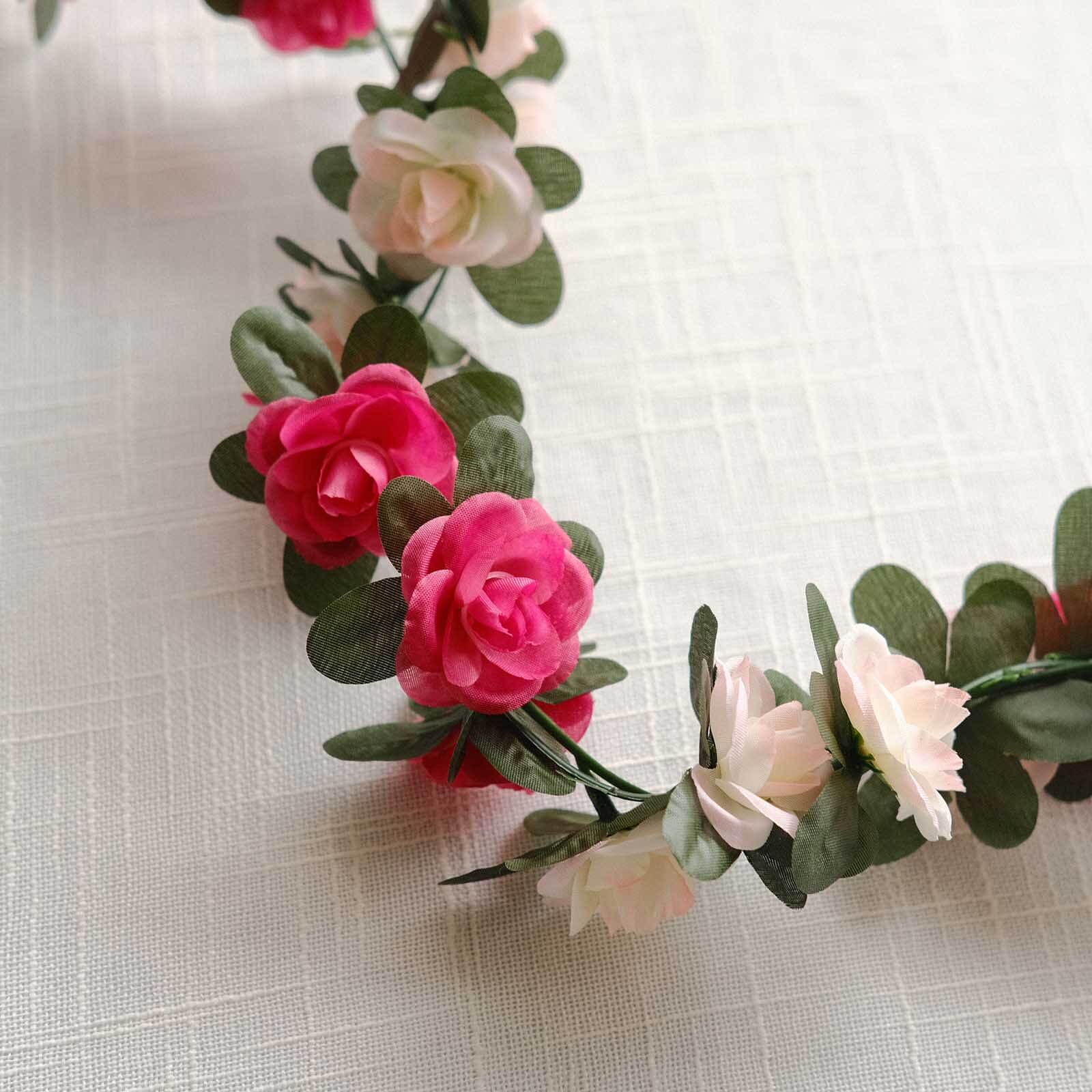 Hot Deal! 2-Pack 8ft Blush Fuchsia Artificial Silk Mini Rose Garland with 45 Flower Heads