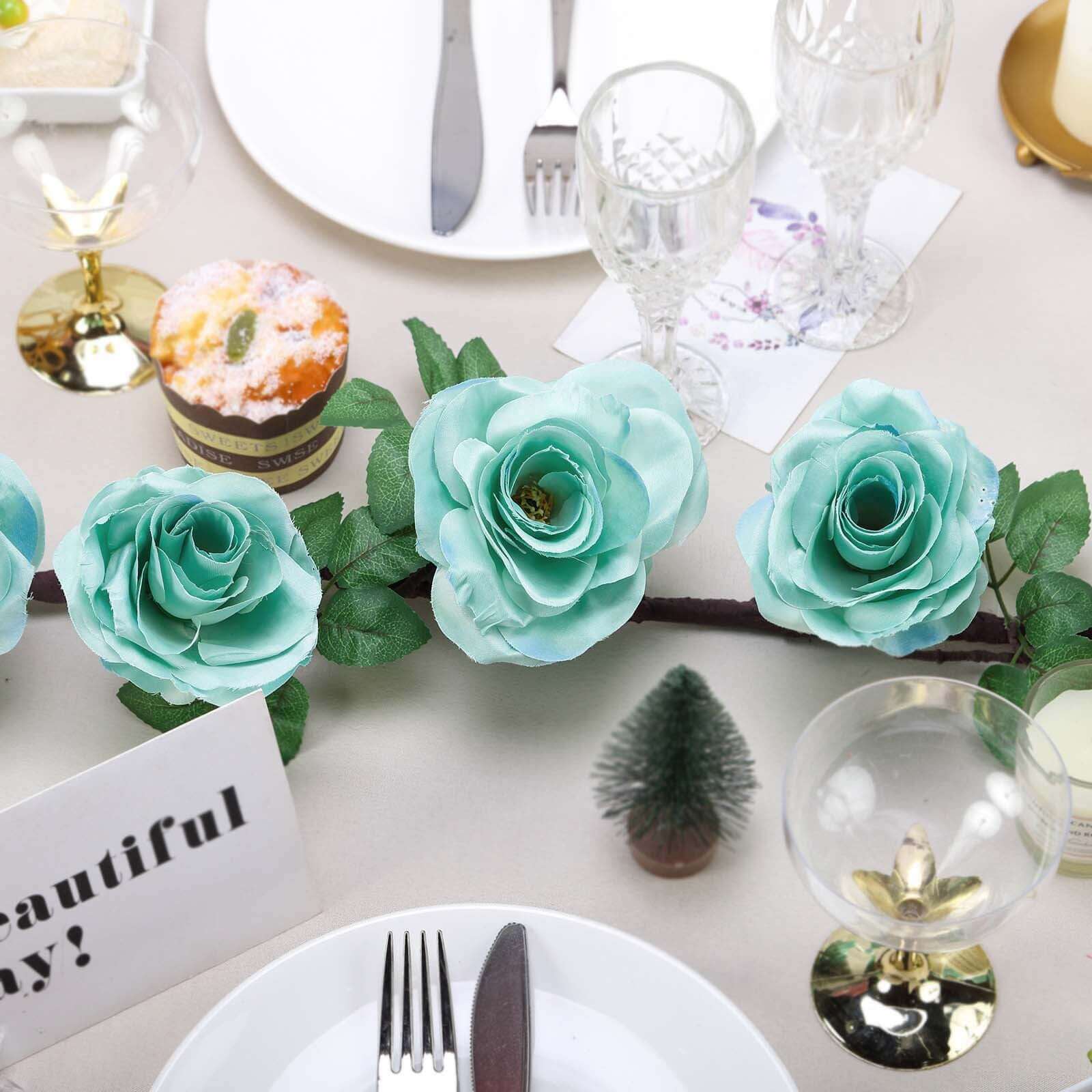 6ft Lifelike Aqua Turquoise Artificial Silk Rose Hanging Garland with 14 Flowers