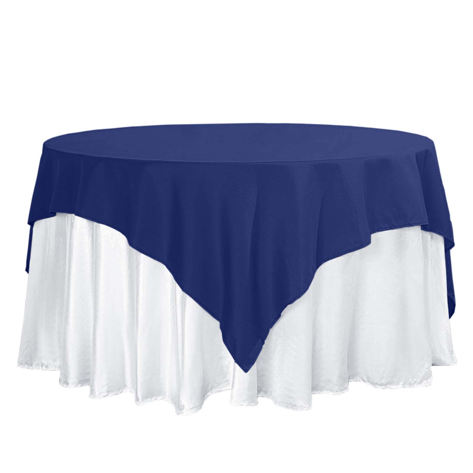 Navy Blue 70x70 Polyester Square Table Overlay - Wrinkle-Free & Long-Lasting Table Cover