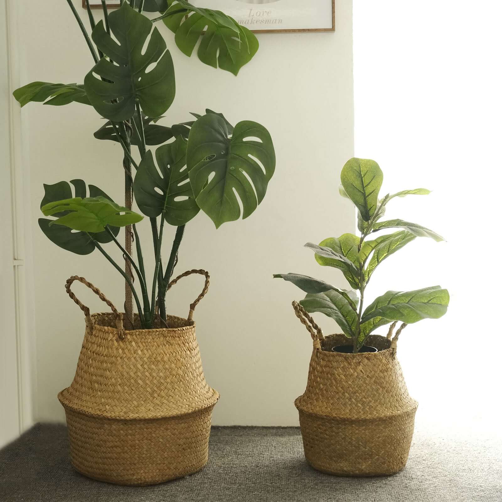Exclusive Set of 2 Natural Handwoven Seagrass Plant Baskets for Home Organization