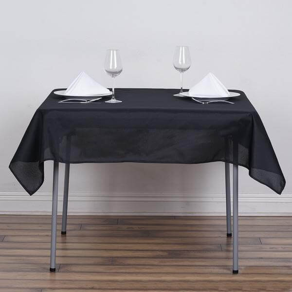 Black 54x54 Polyester Square Table Overlay - Durable & Wrinkle-Resistant for Events