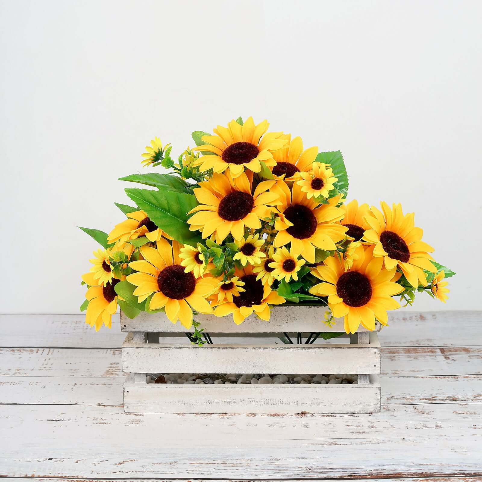 2 Bouquets of 13 Yellow Silk Artificial Sunflower Flower Bushes for Decor