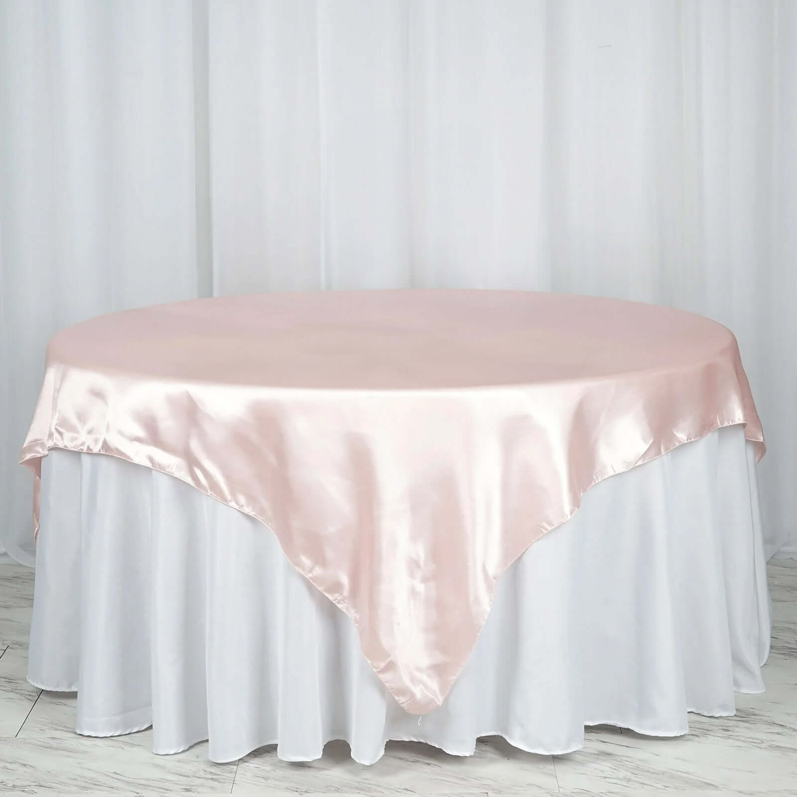 Hot Sale! 72x72 Blush Satin Square Table Overlay with Smooth Finish for Table Decor