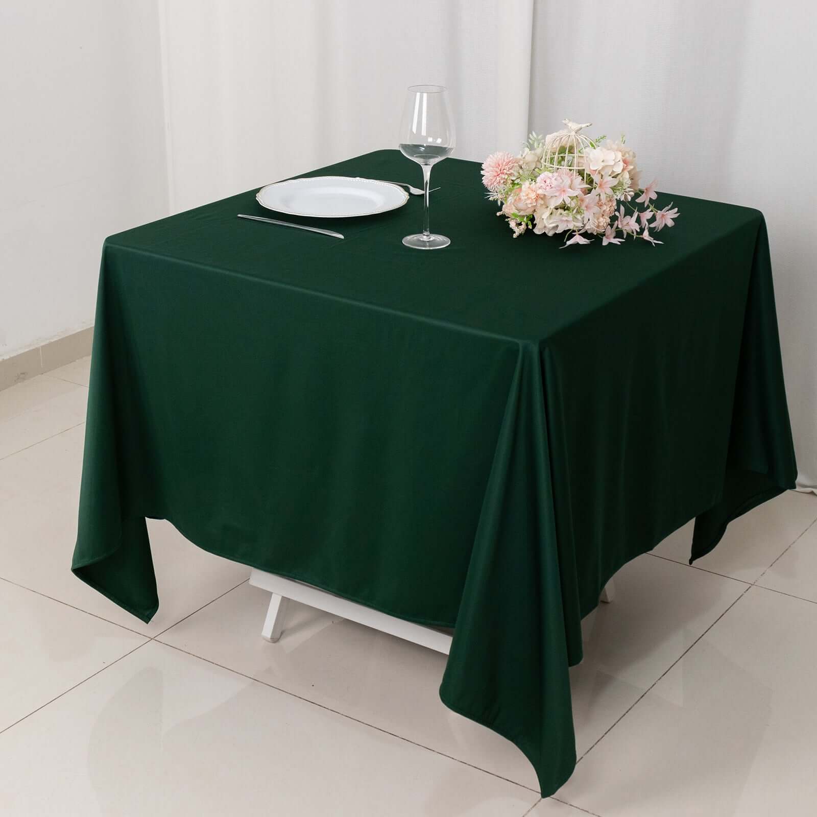 Premium 70x70 Square Scuba Tablecloth in Hunter Emerald Green - Wrinkle-Free & Stain-Resistant Deal