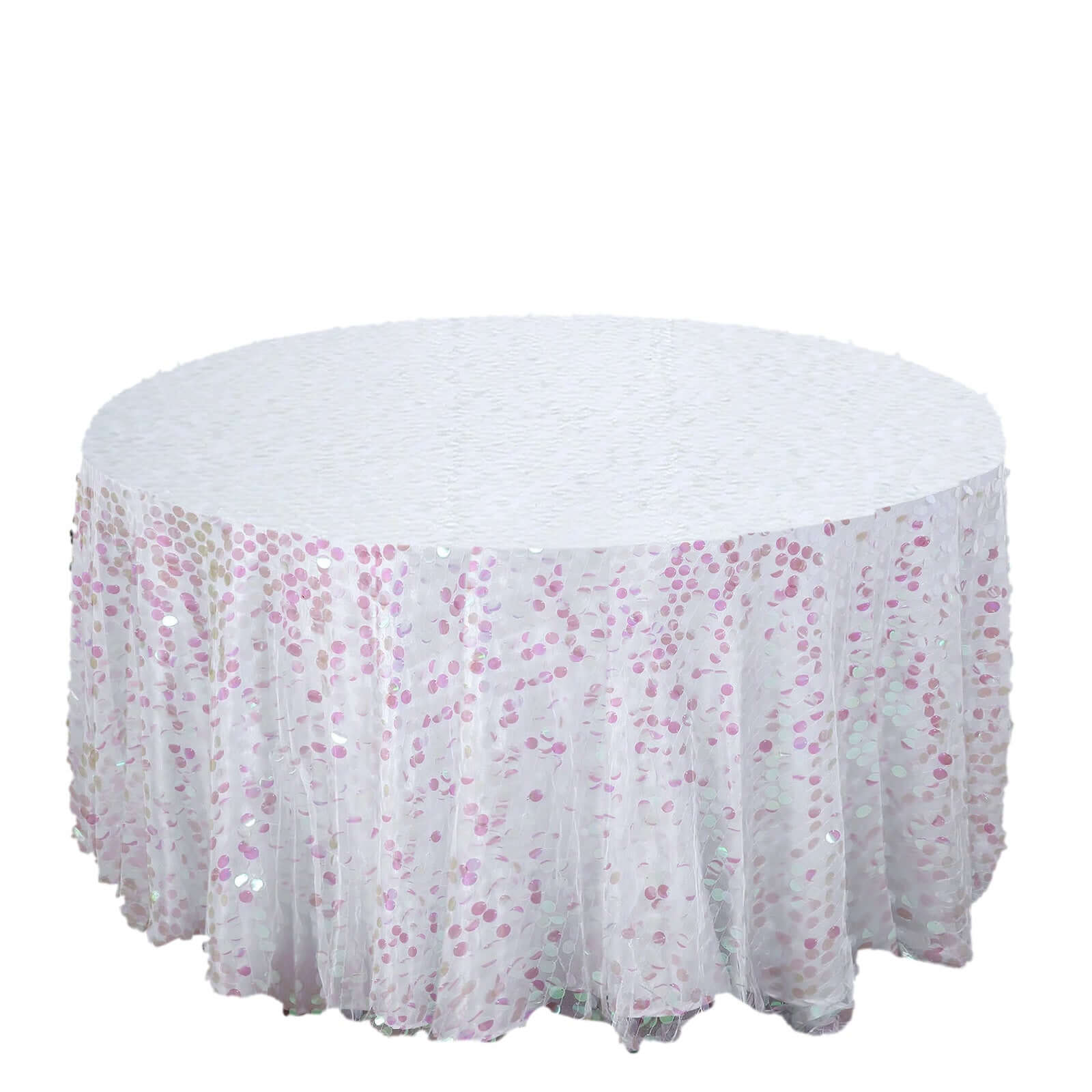 120-Inch Iridescent Seamless Big Payette Sequin Round Tablecloth for 5-Foot Tables