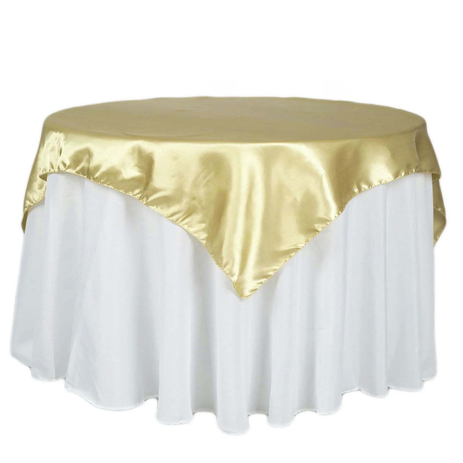 Champagne Satin 72x72 Square Table Overlay - Smooth Finish for Events