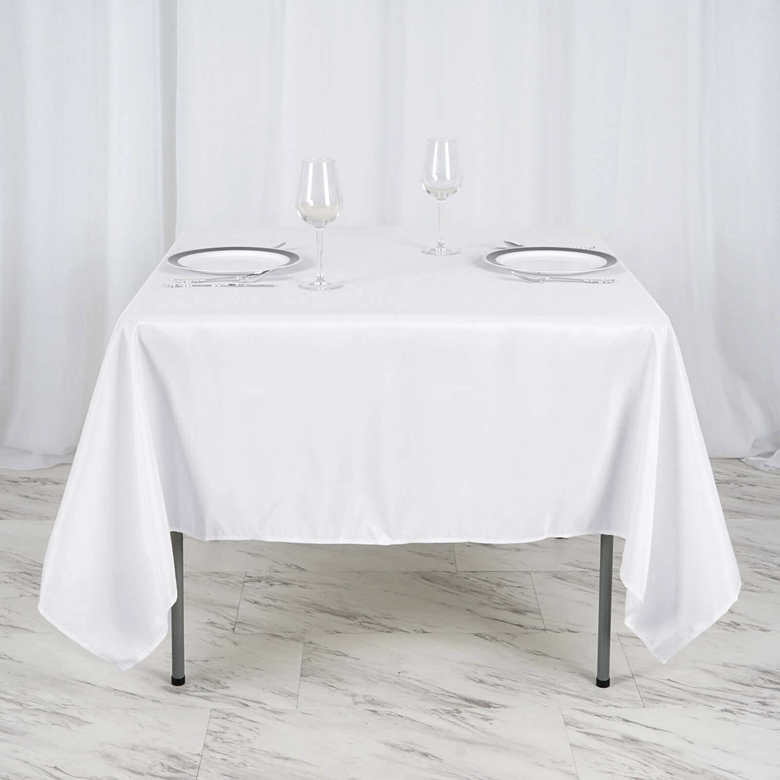 Wrinkle-Resistant & Durable White Polyester 70x70 Square Table Overlay for Events