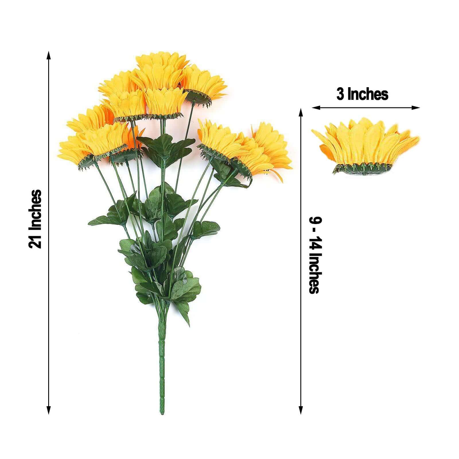 70 Yellow Artificial Silk Sunflowers in 5 Bushes for Vase Decoration