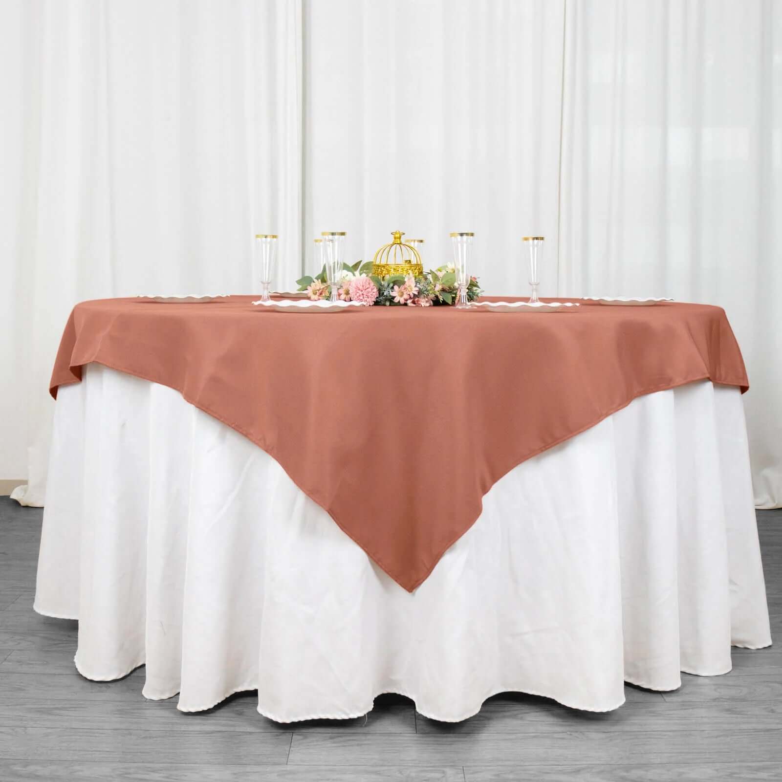 220GSM Wrinkle-Resistant Terracotta (Rust) Premium Polyester 70x70 Square Table Overlay